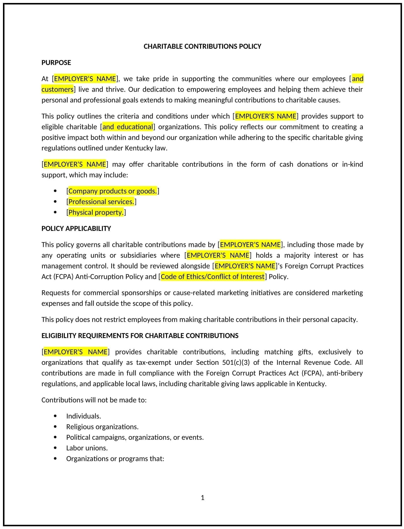 Charitable-Contributions-Policy--Kentucky--1-1-1