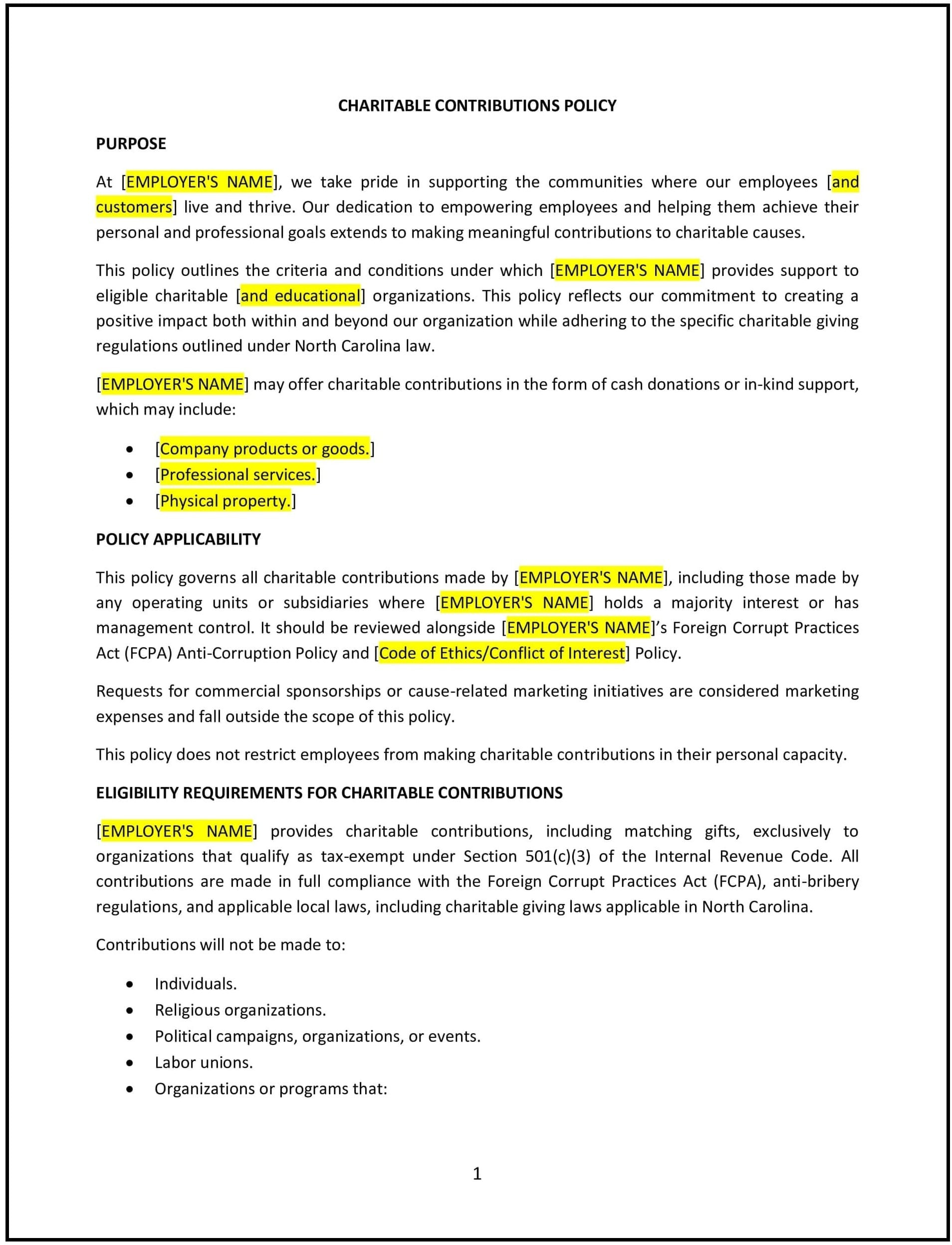 Charitable-Contributions-Policy--North-Carolina--1-1
