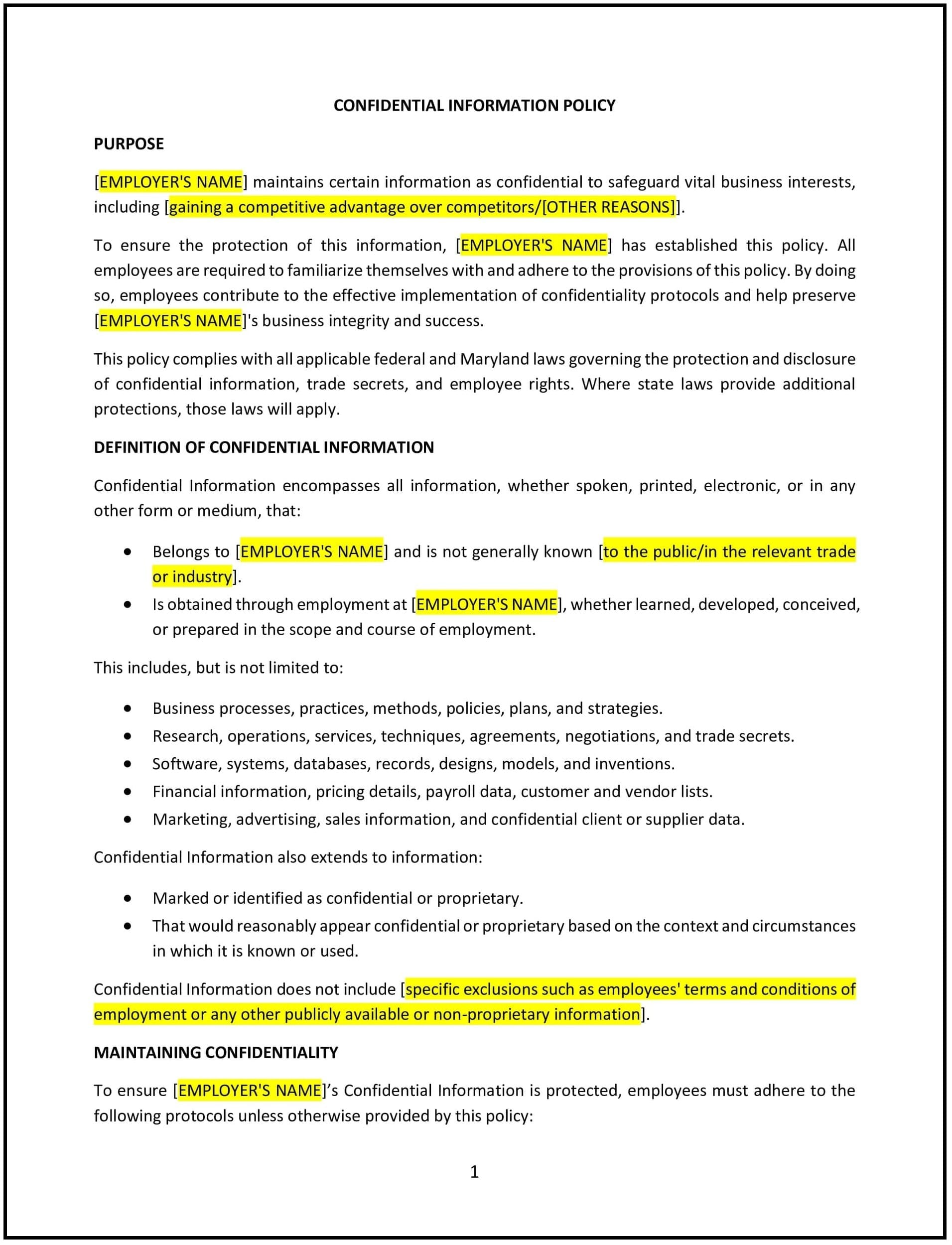 Confidential-Information-Policy--Maryland--1-1