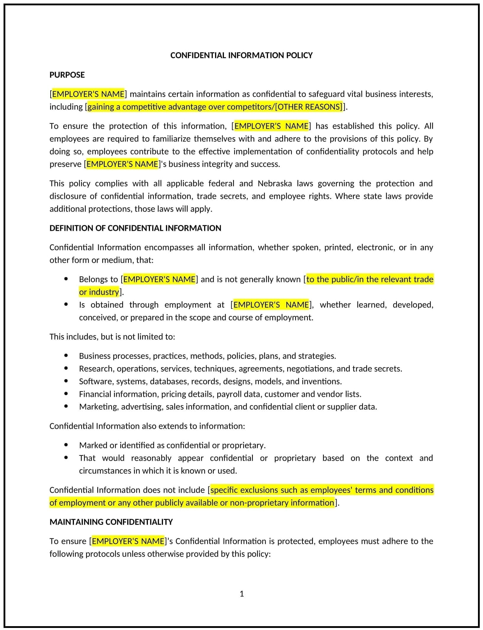 Confidential-Information-Policy--Nebraska--1-1-1