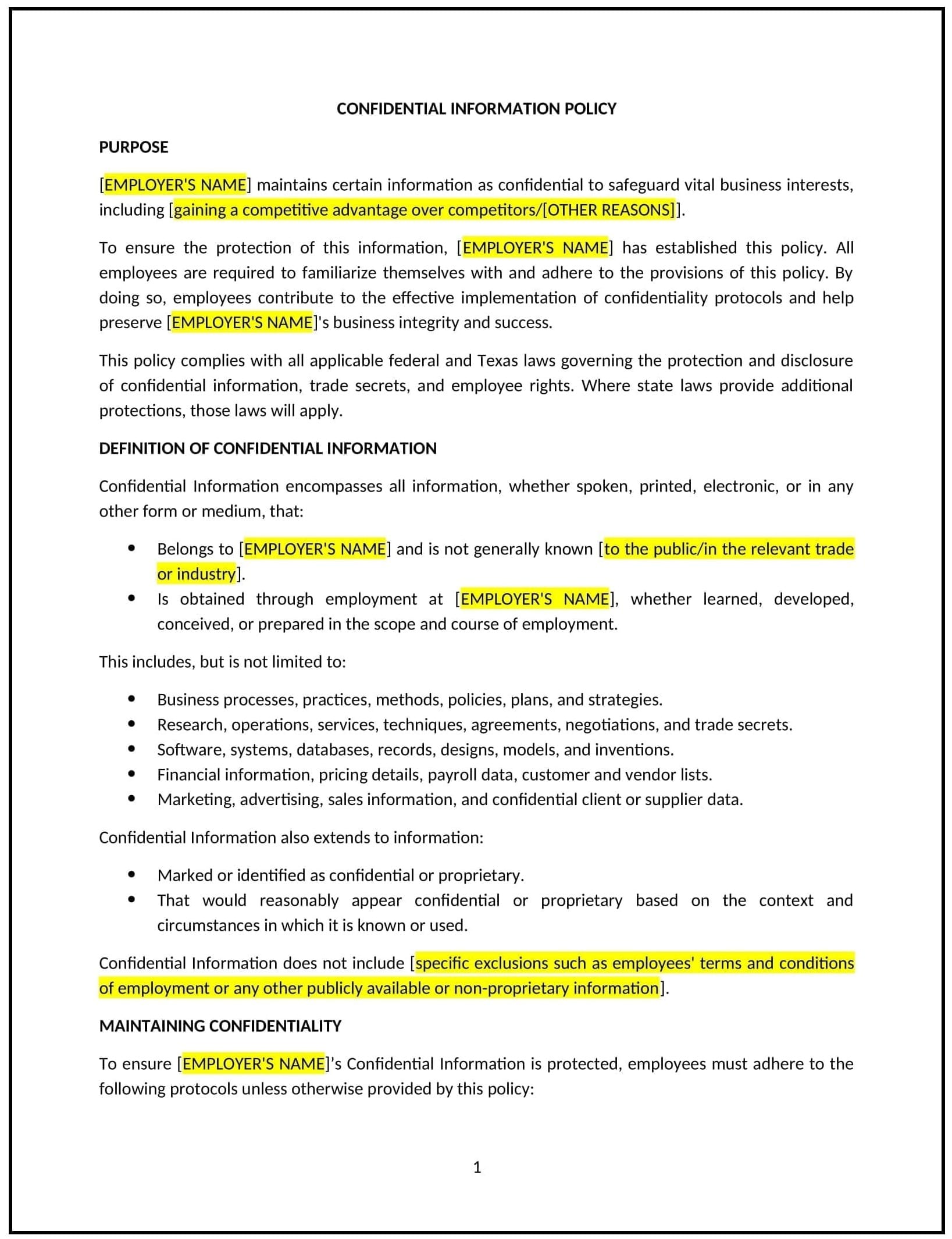 Confidential-Information-Policy--Texas--1-1-1