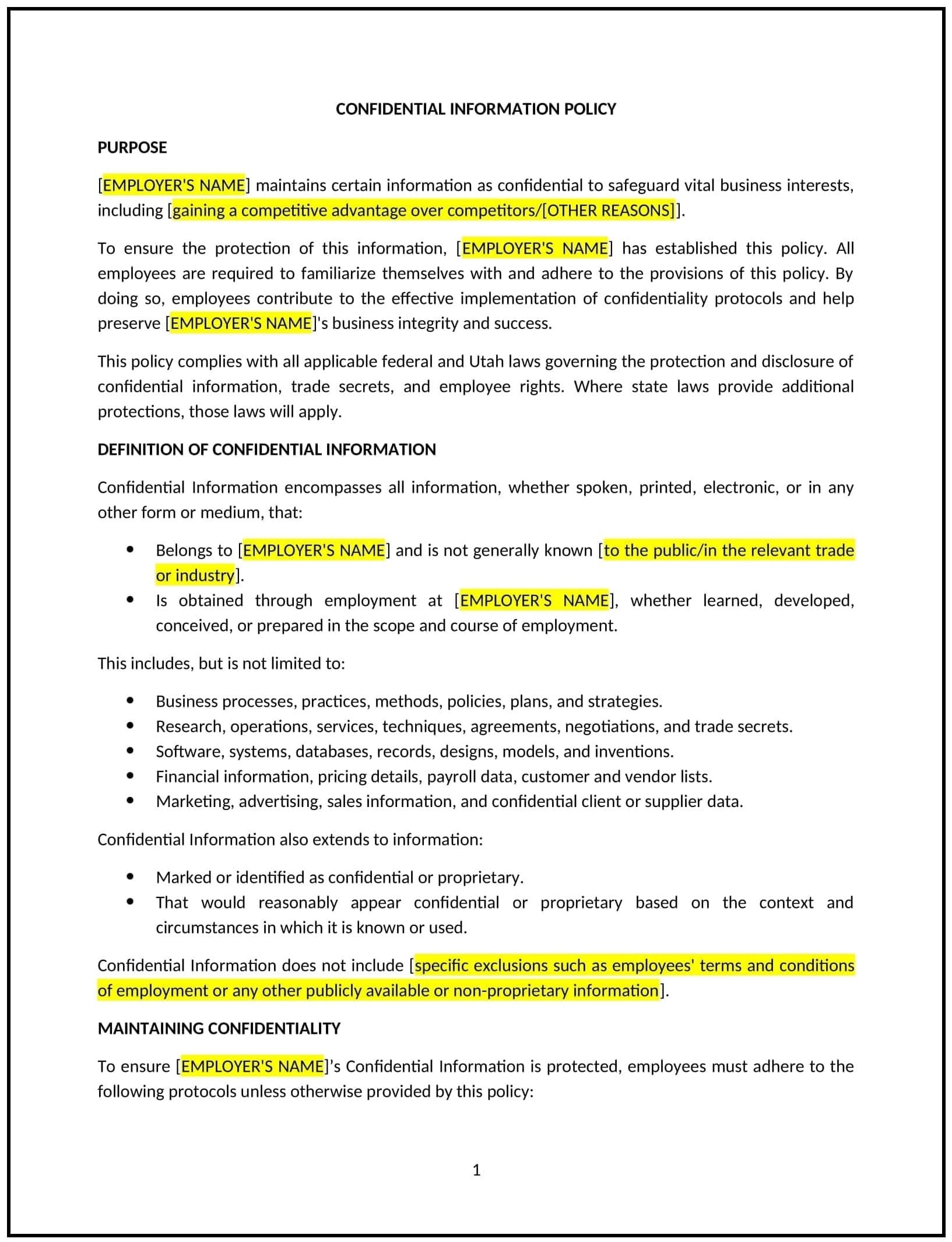 Confidential-Information-Policy--Utah--1-1-1