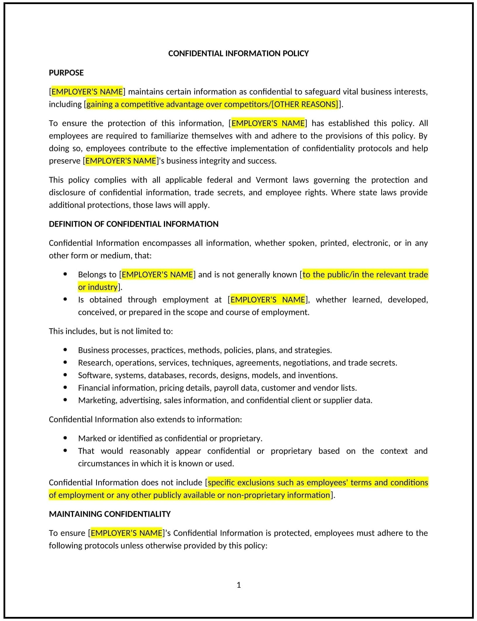 Confidential-Information-Policy--Vermont--1-1-1