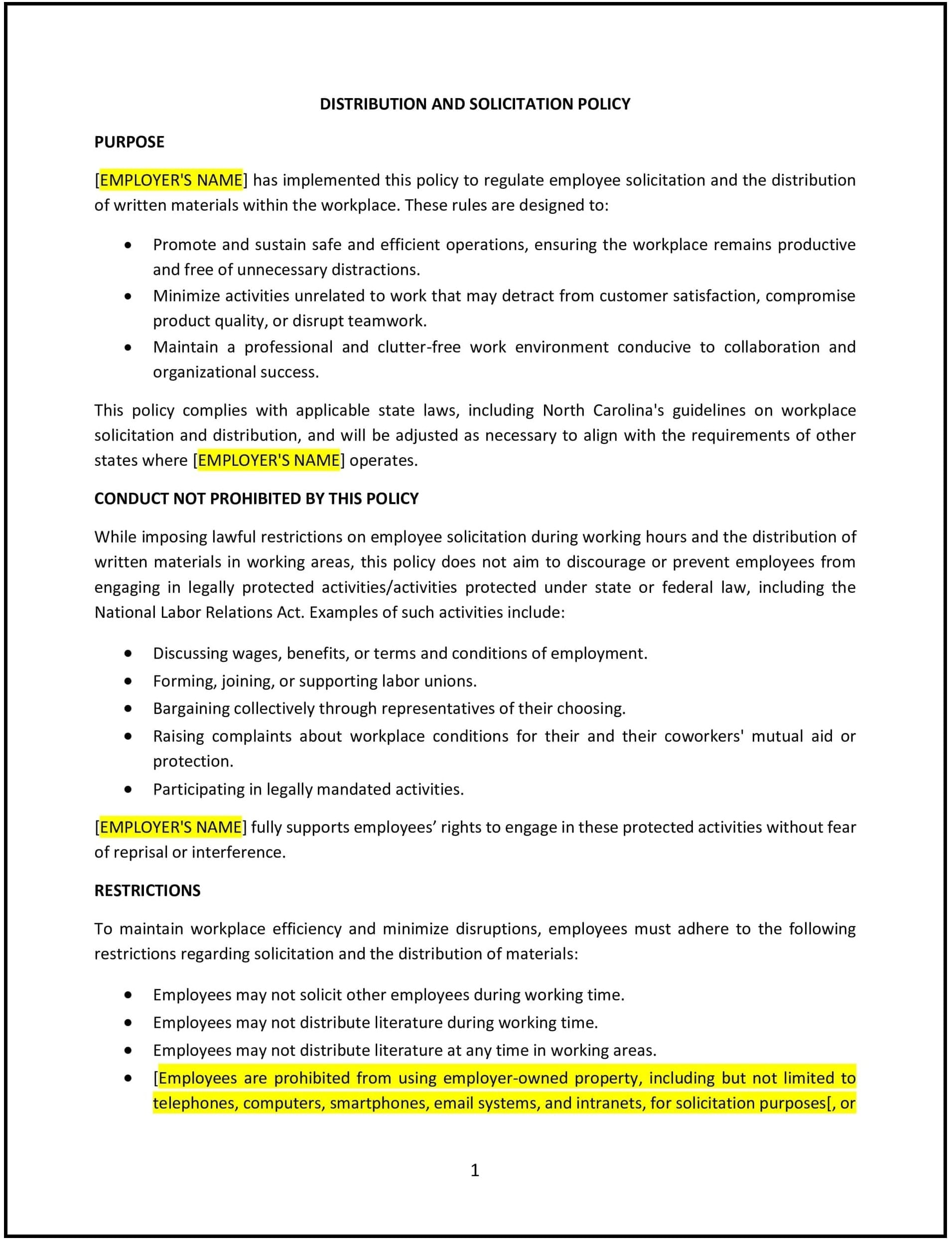 Distribution-and-Solicitation-Policy--North-Carolina--1-1