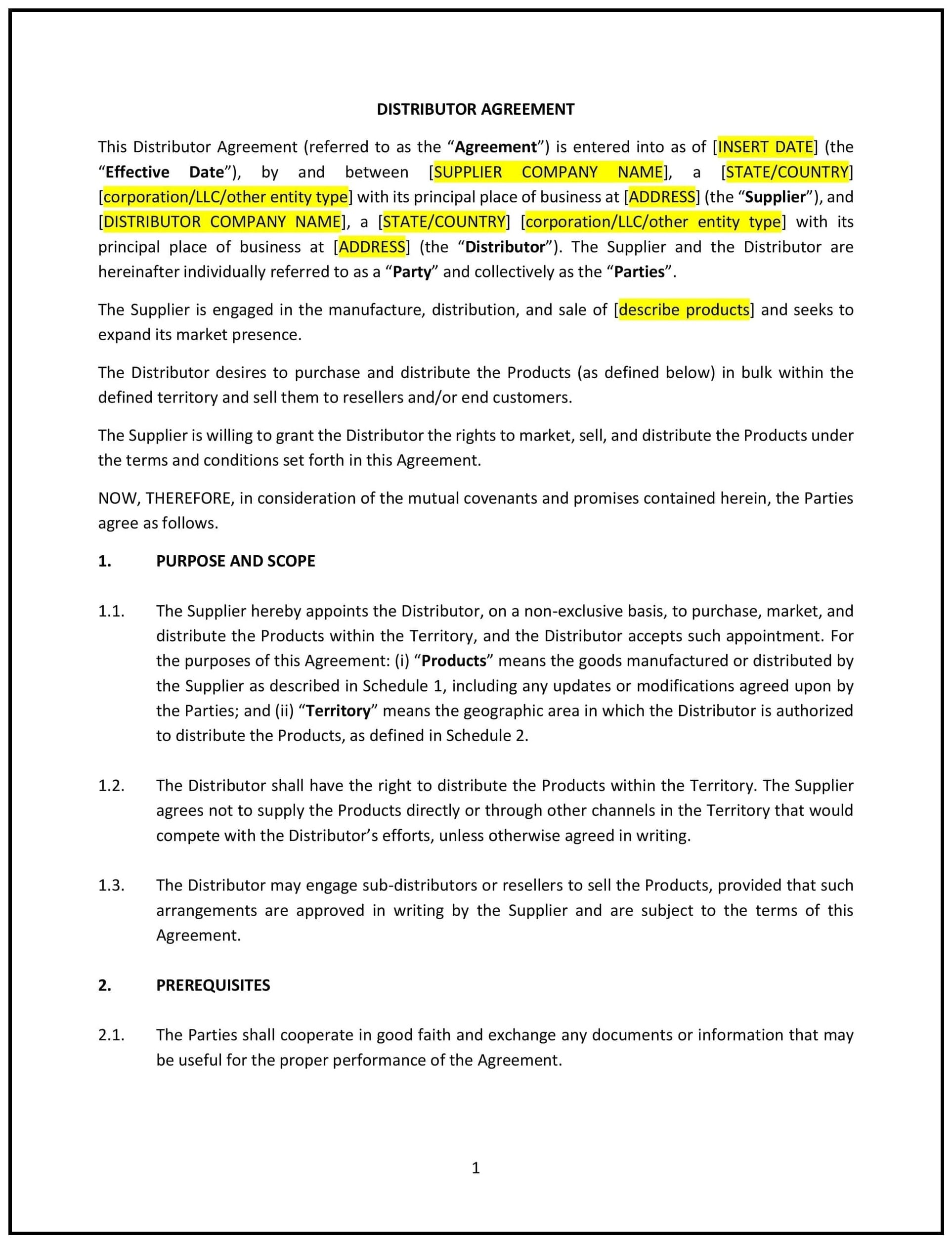 Distributor-Agreement--Pennsylvania--1-1