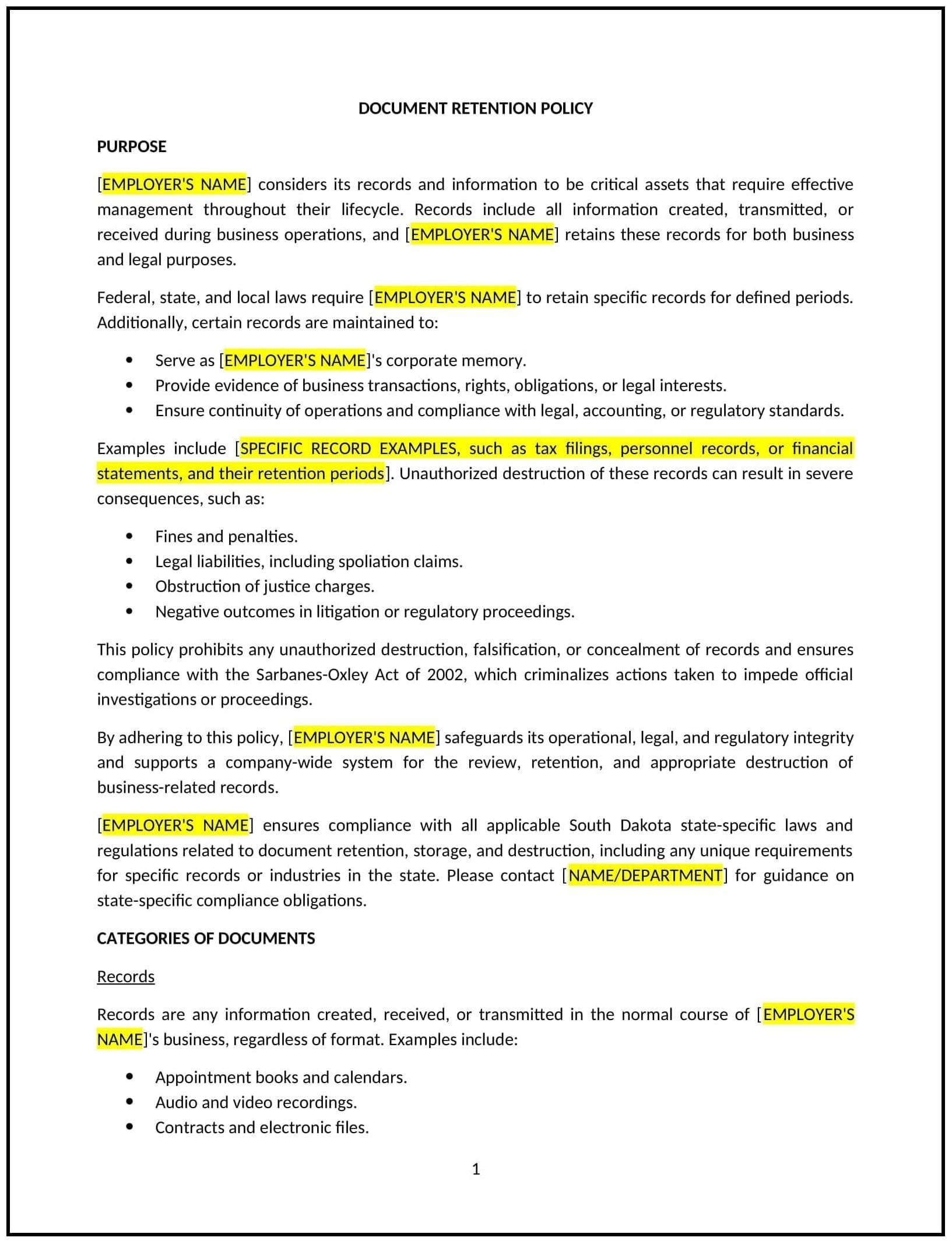 Document-Retention-Policy--South-Dakota--1-1-1