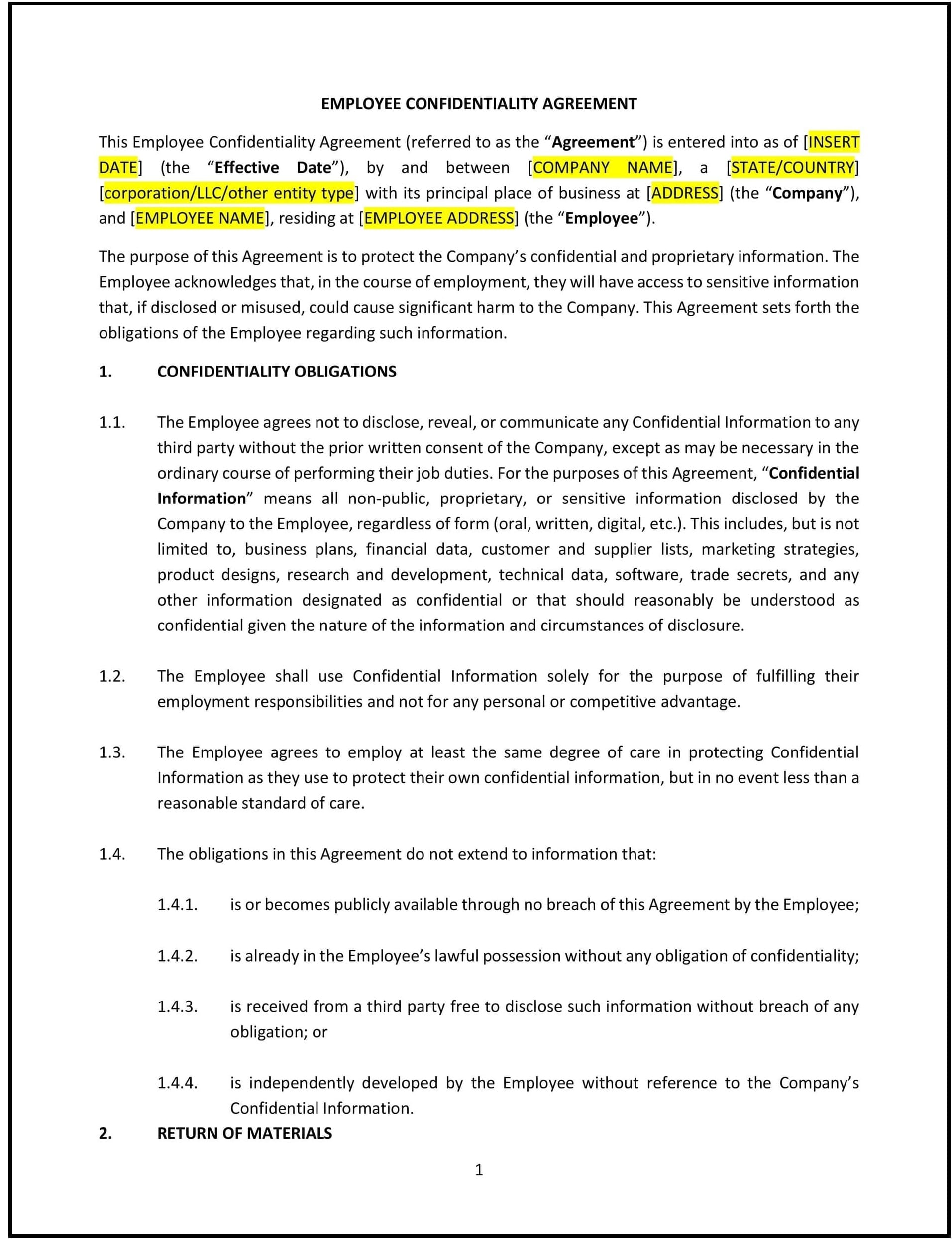 Employee-Confidentiality-Agreement--Oklahoma--1-1