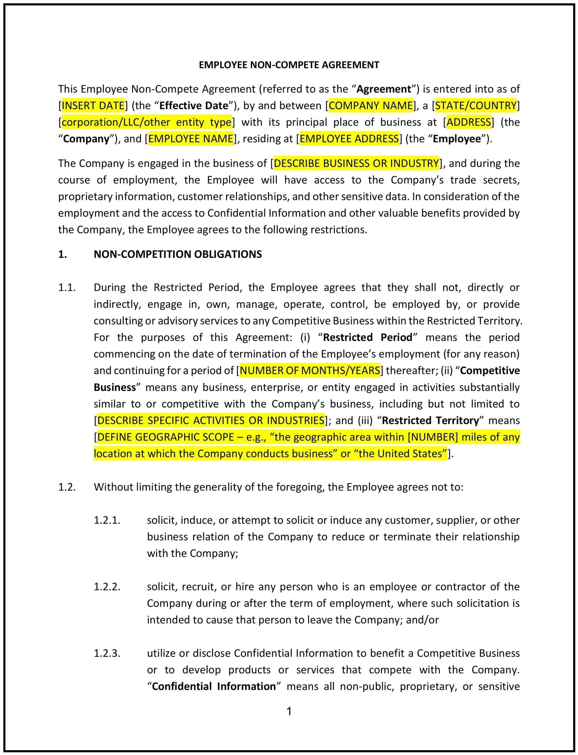 Employee-Non-Compete-Agreement--Kansas--1-1