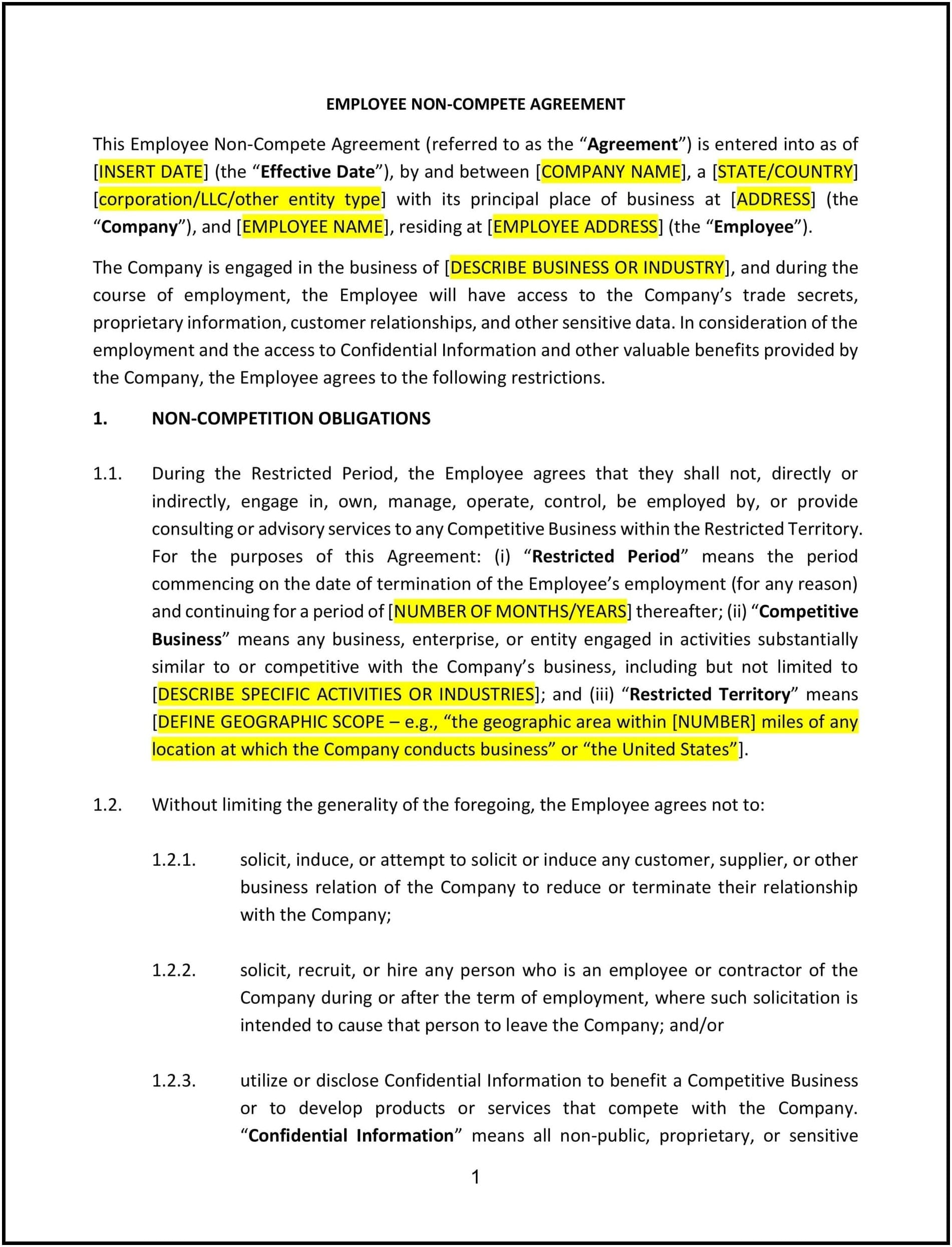 Employee-Non-Compete-Agreement--Michigan--1-1
