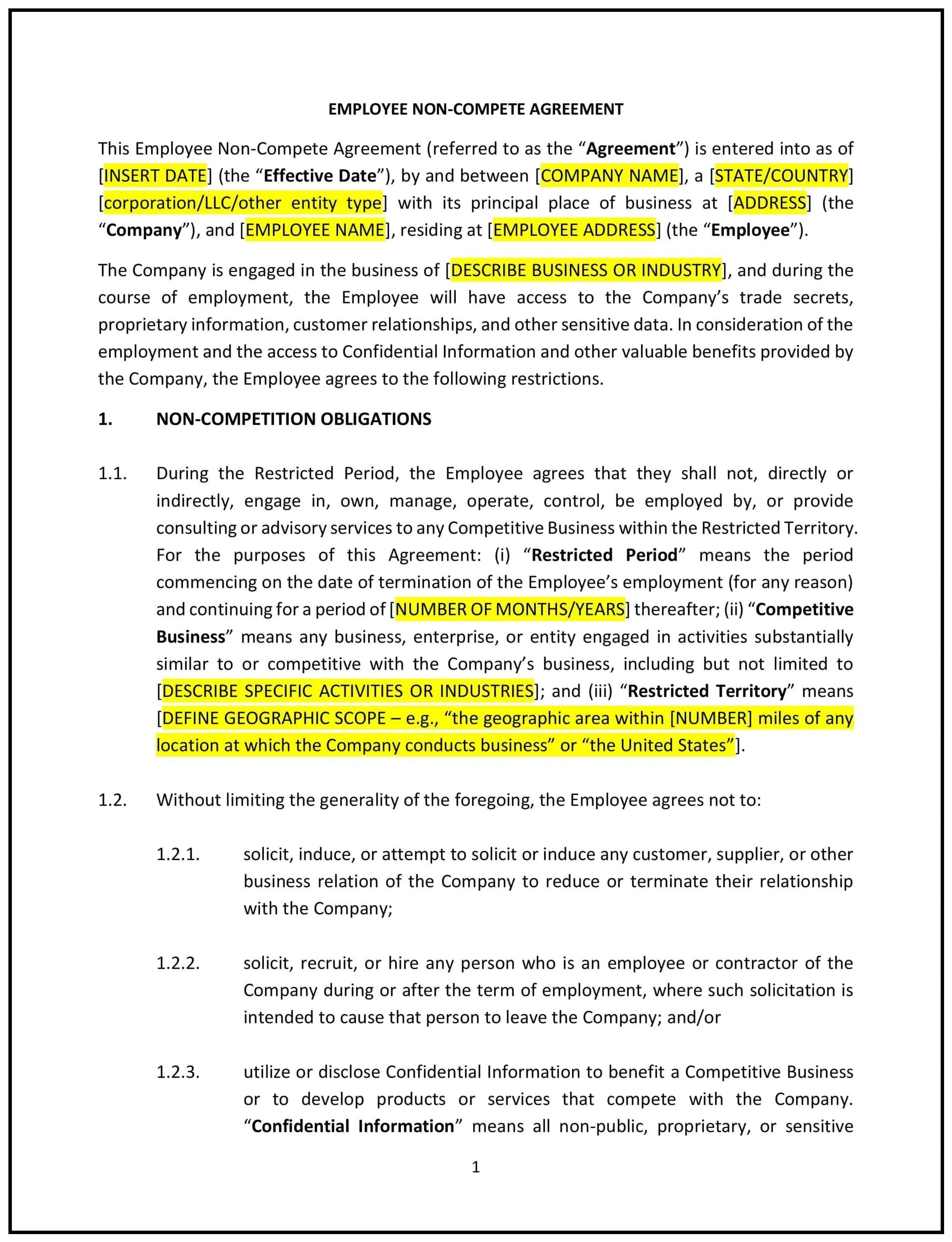 Employee-Non-Compete-Agreement--South-Dakota--1-1