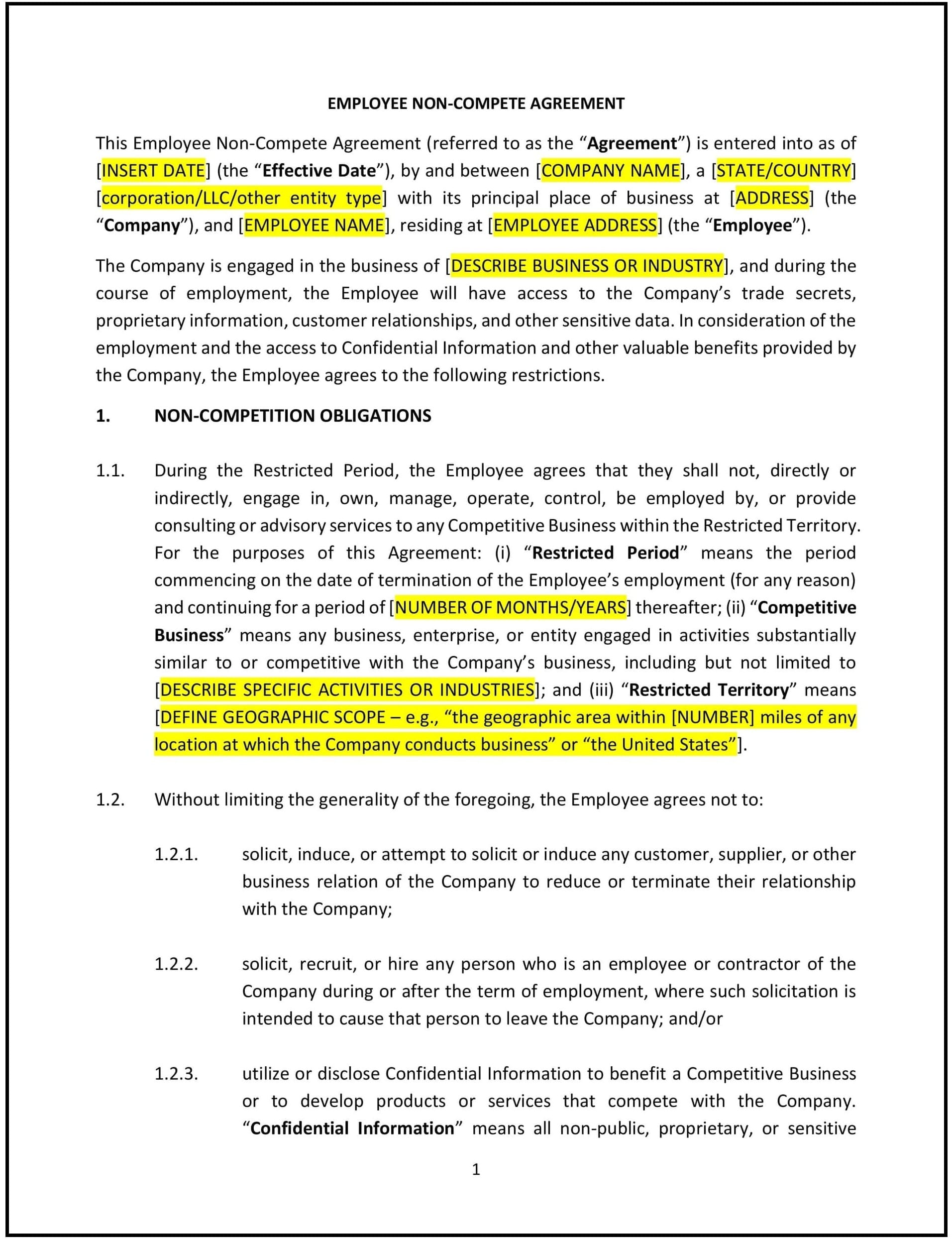 Employee-Non-Compete-Agreement--Wyoming--1-1
