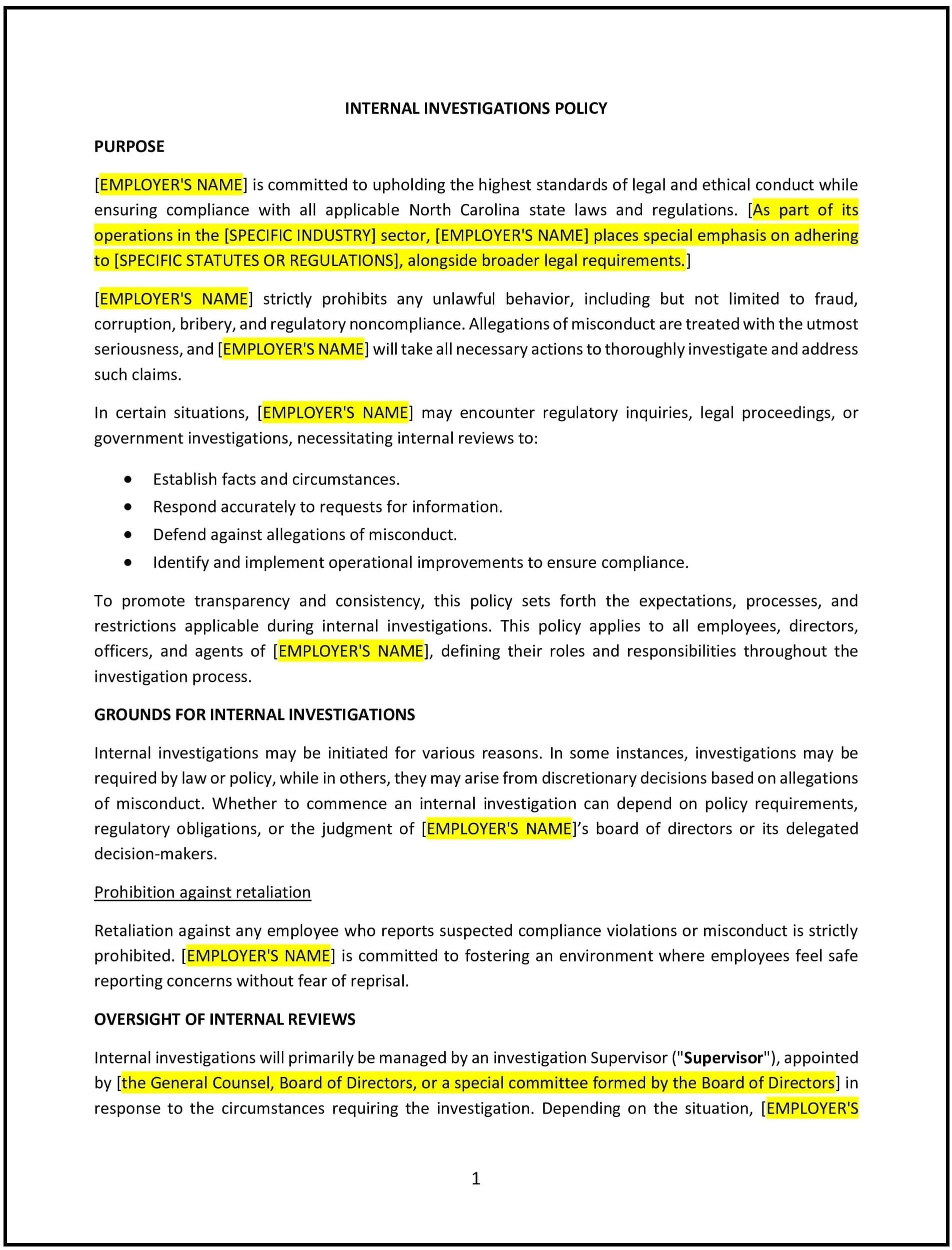 Internal-Investigations-Policy--North-Carolina--1-1