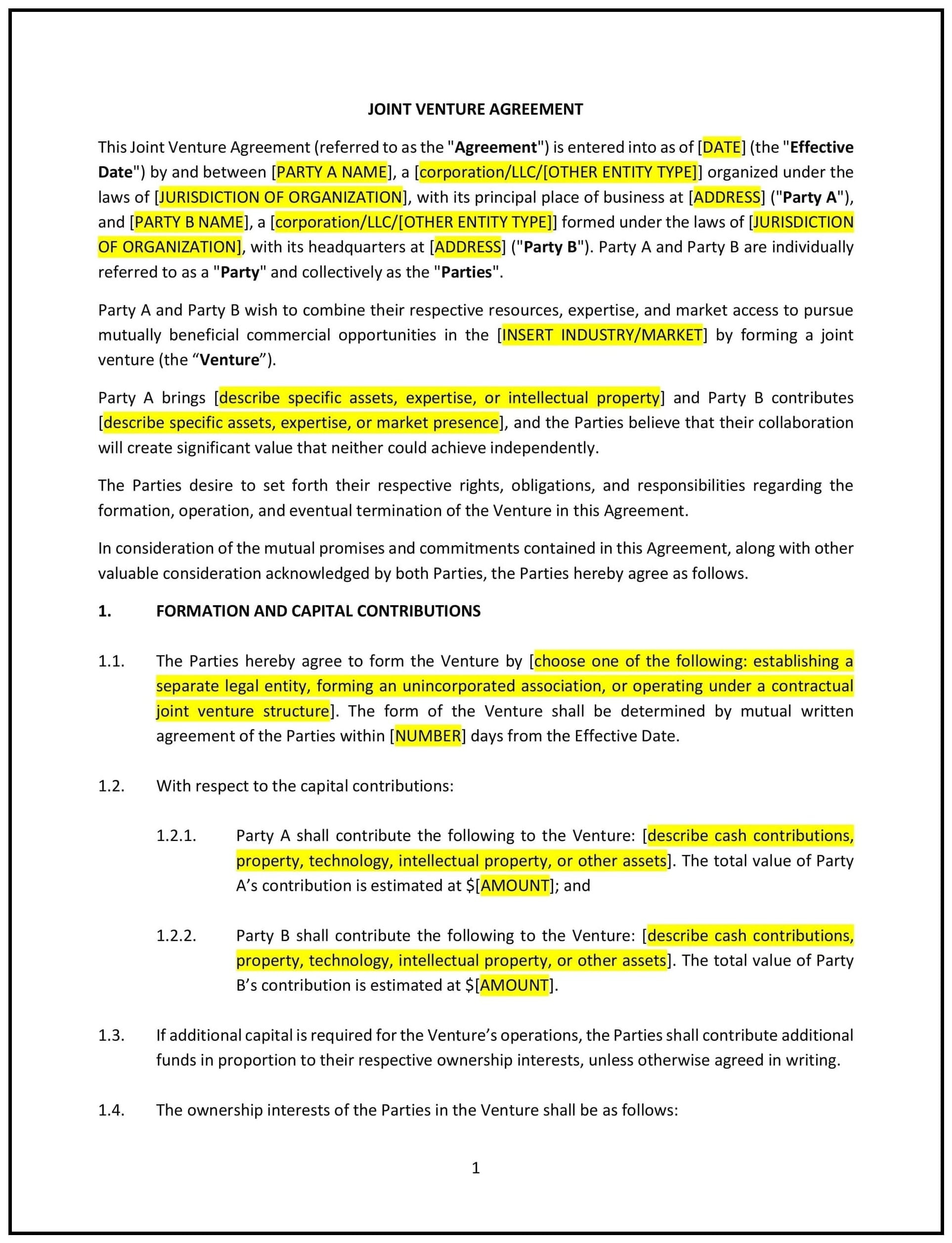 Joint-Venture-Agreement--Texas--1-1
