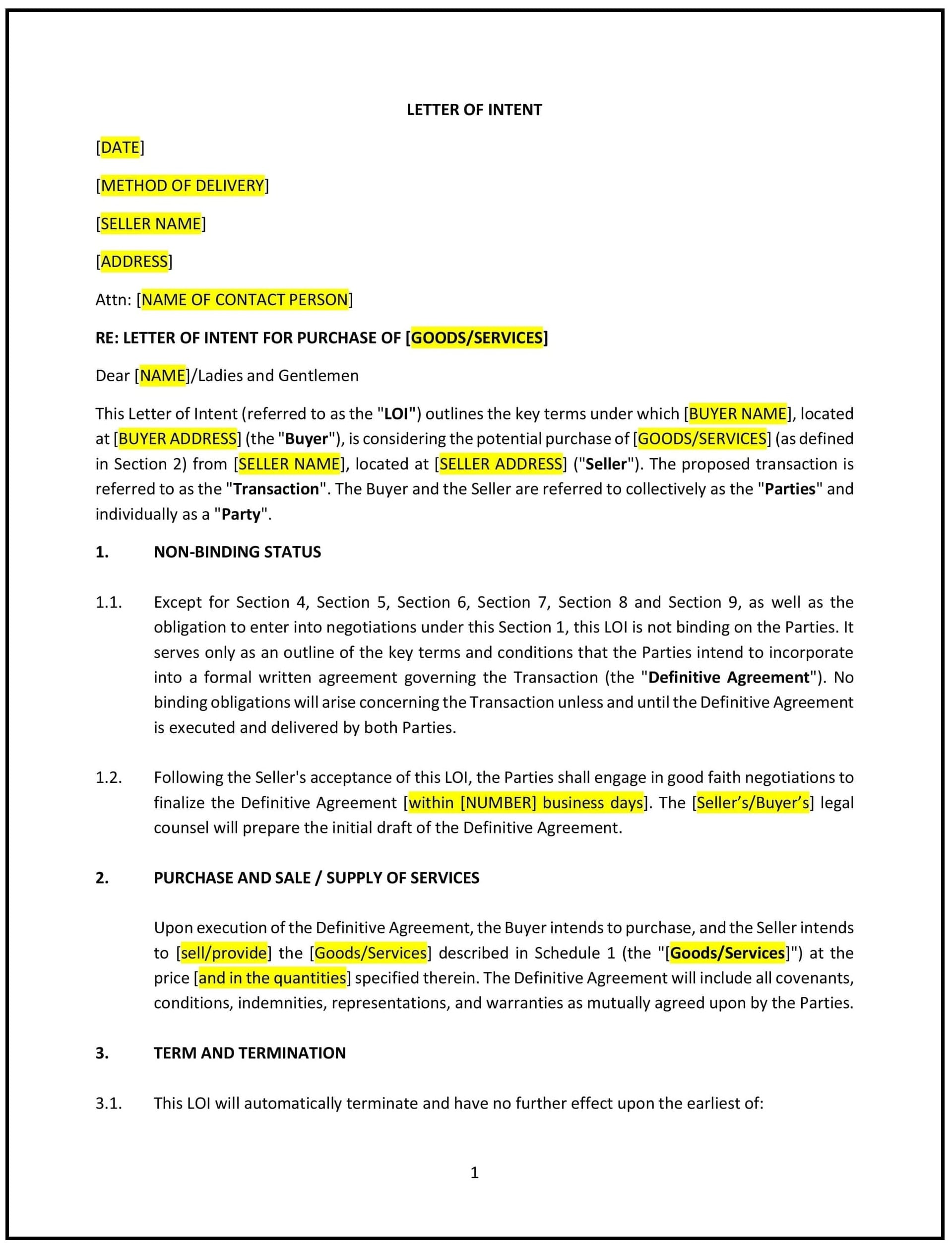 Letter-of-intent--LOI--for-commercial-transaction--Tennessee--1-1