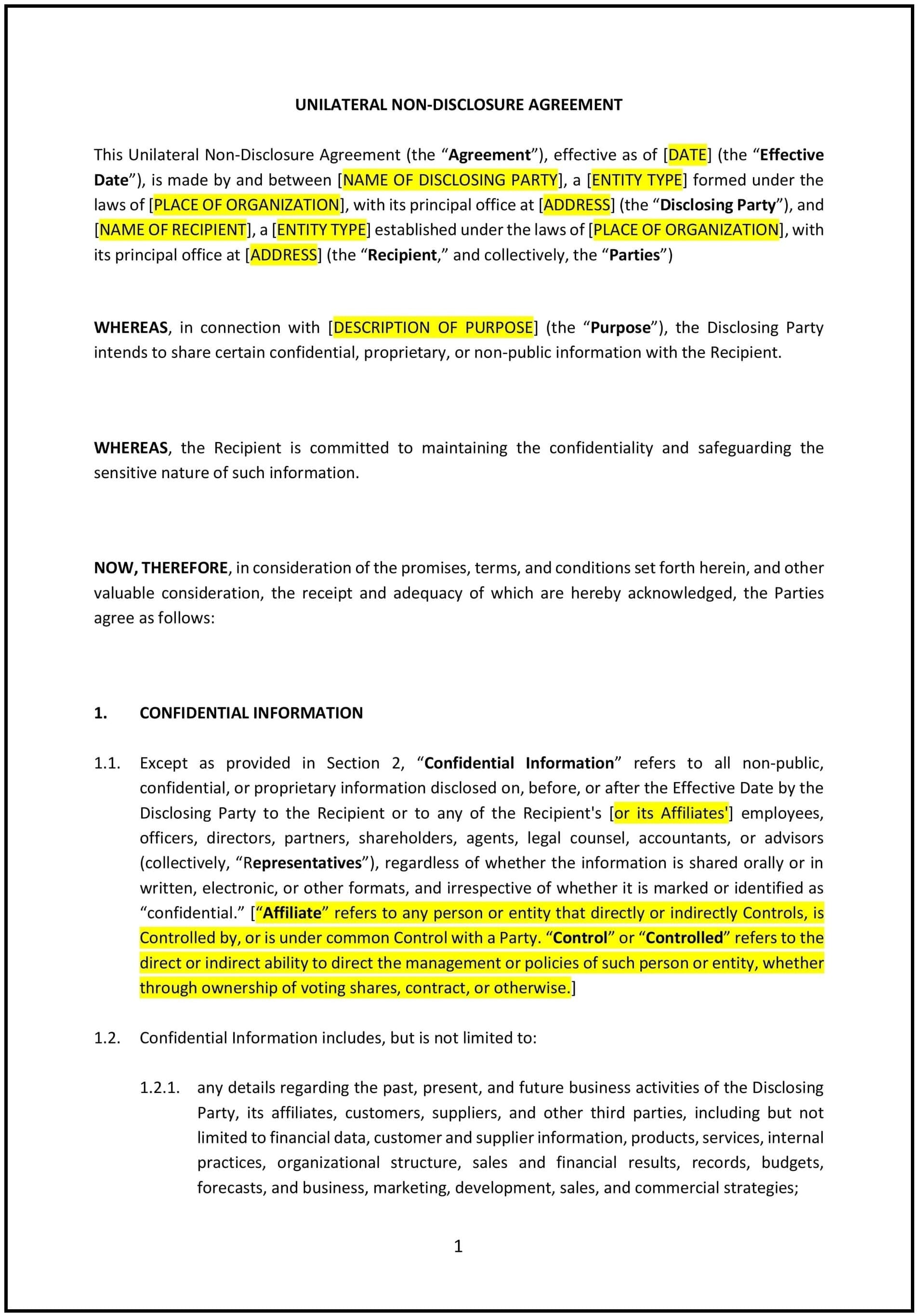 Non-Disclosure-Agreement--Unilateral---Minnesota--1-1