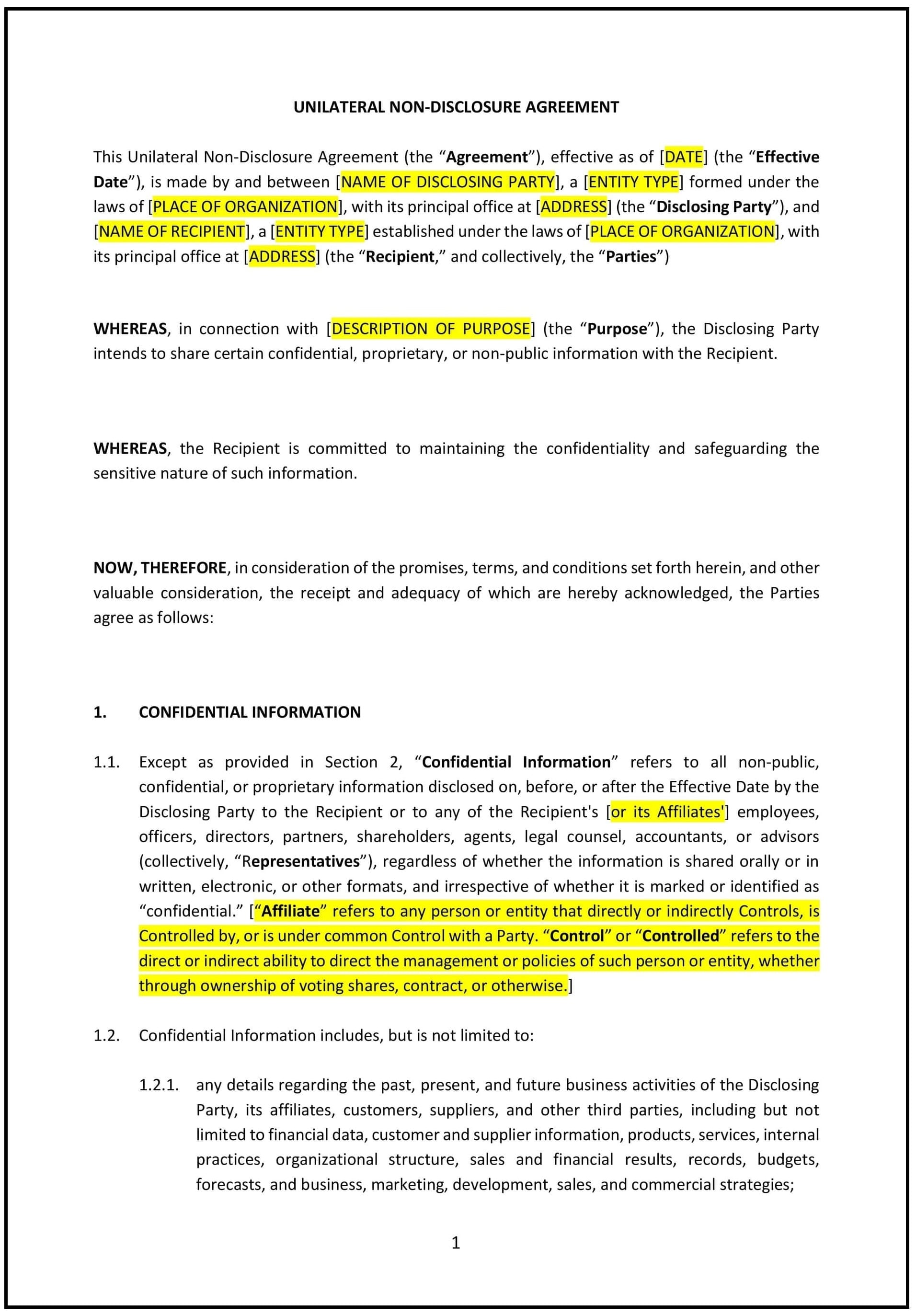 Non-Disclosure-Agreement--Unilateral---Ohio--2-1-1