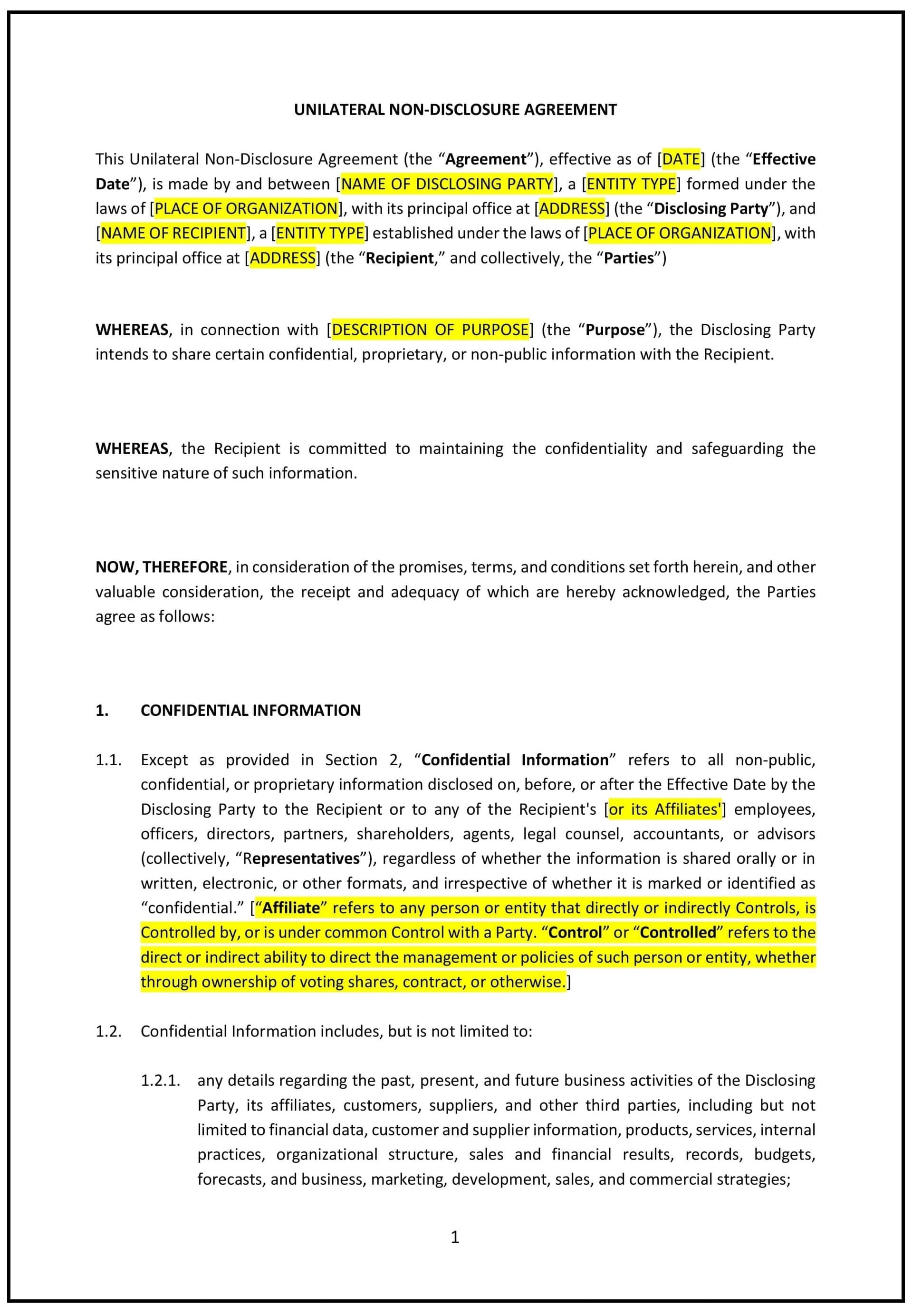 Non-Disclosure-Agreement--Unilateral---Pennsylvania--1-1