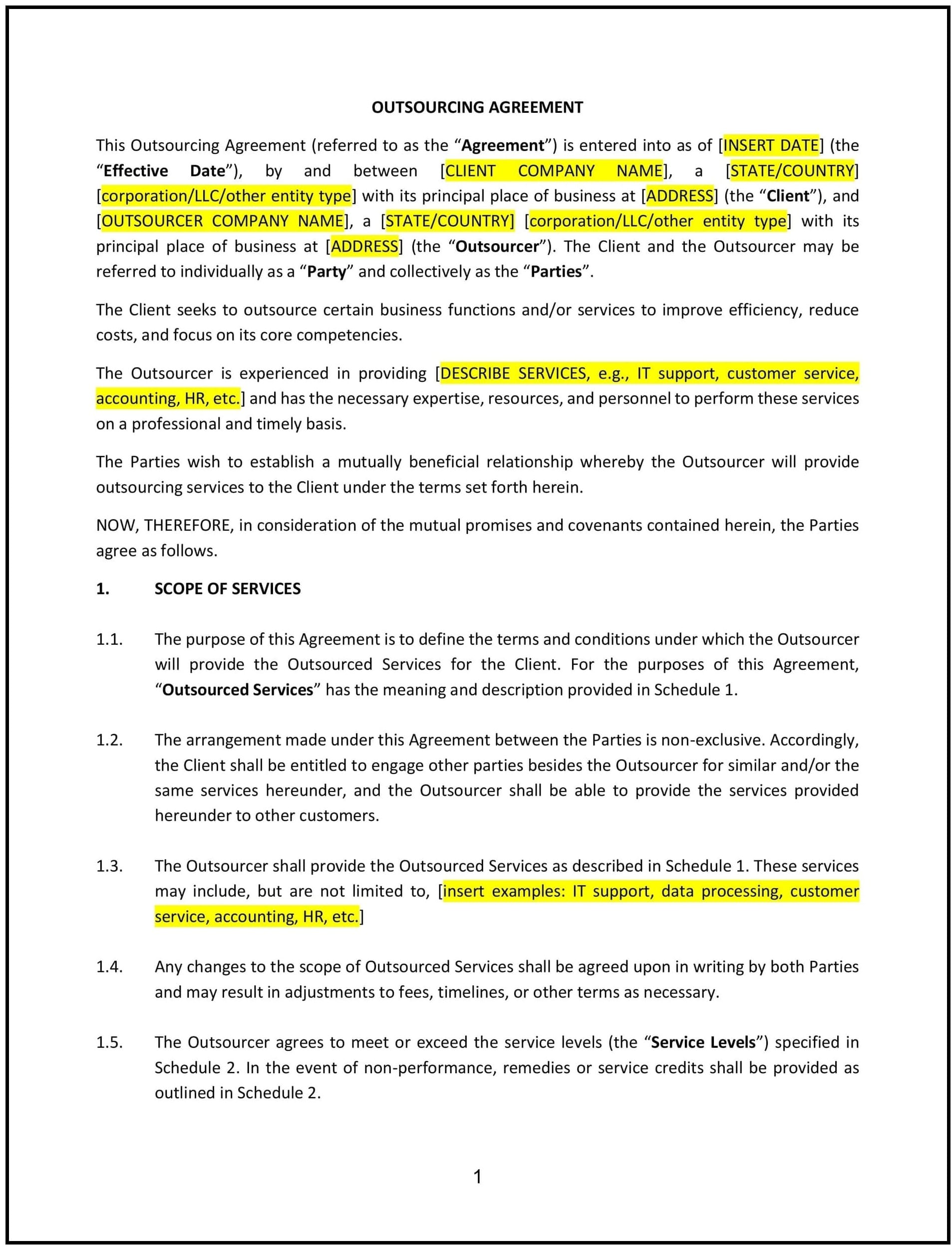 Outsourcing-Agreement--Florida--1-1