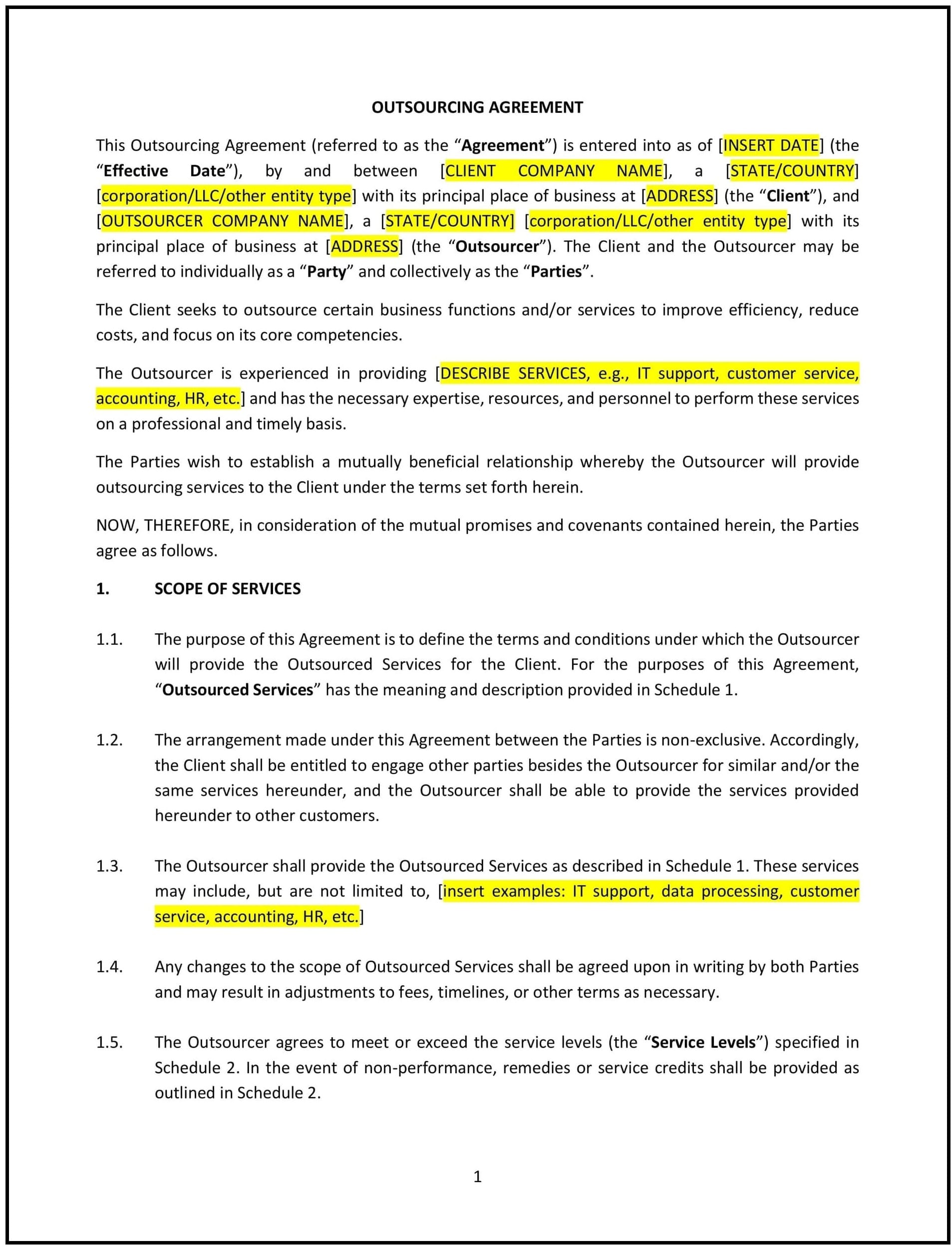 Outsourcing-Agreement--Texas--1-1