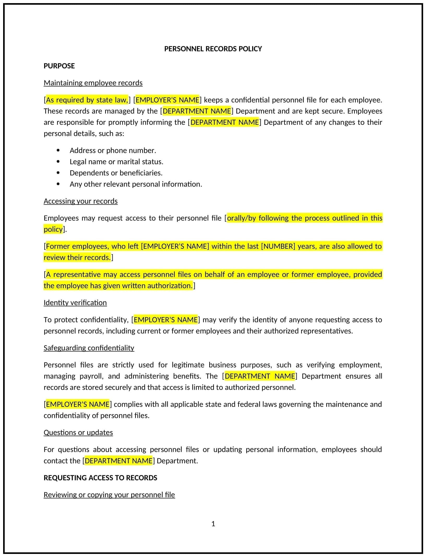 Personnel-Records-Policy--Oregon--1-1-1