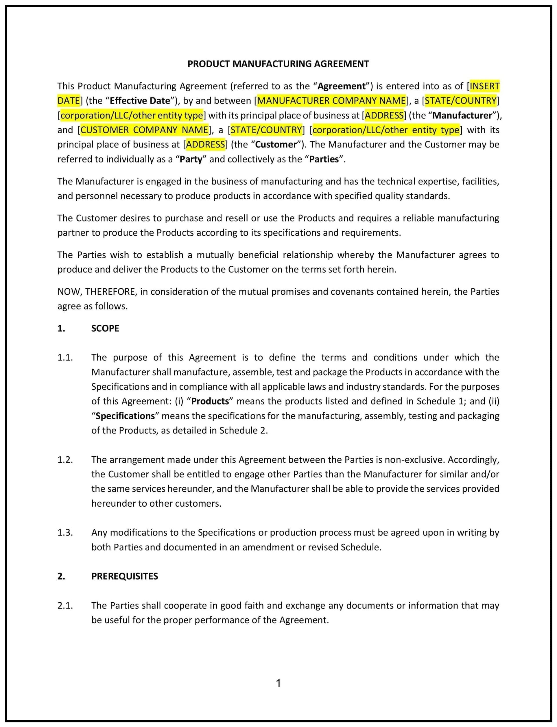 Product-Manufacturing-Agreement--Florida--1-1-1