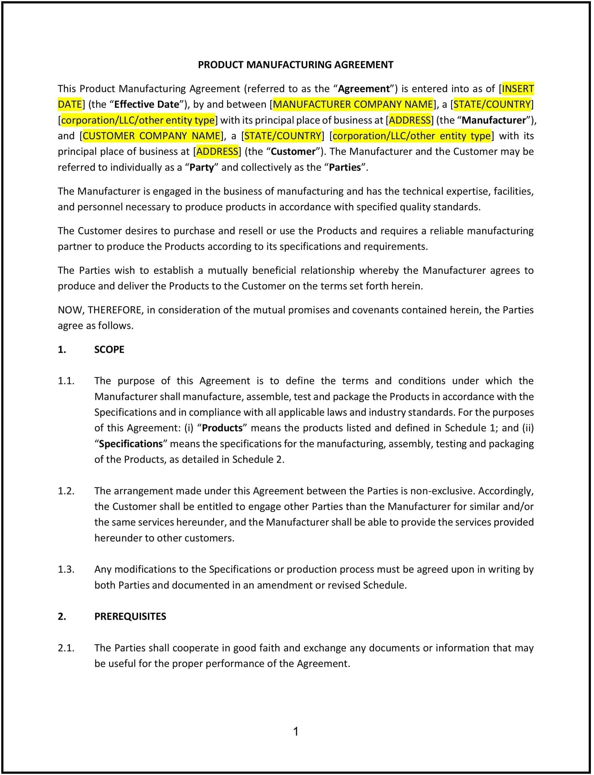 Product-Manufacturing-Agreement--Massachusetts--1-1