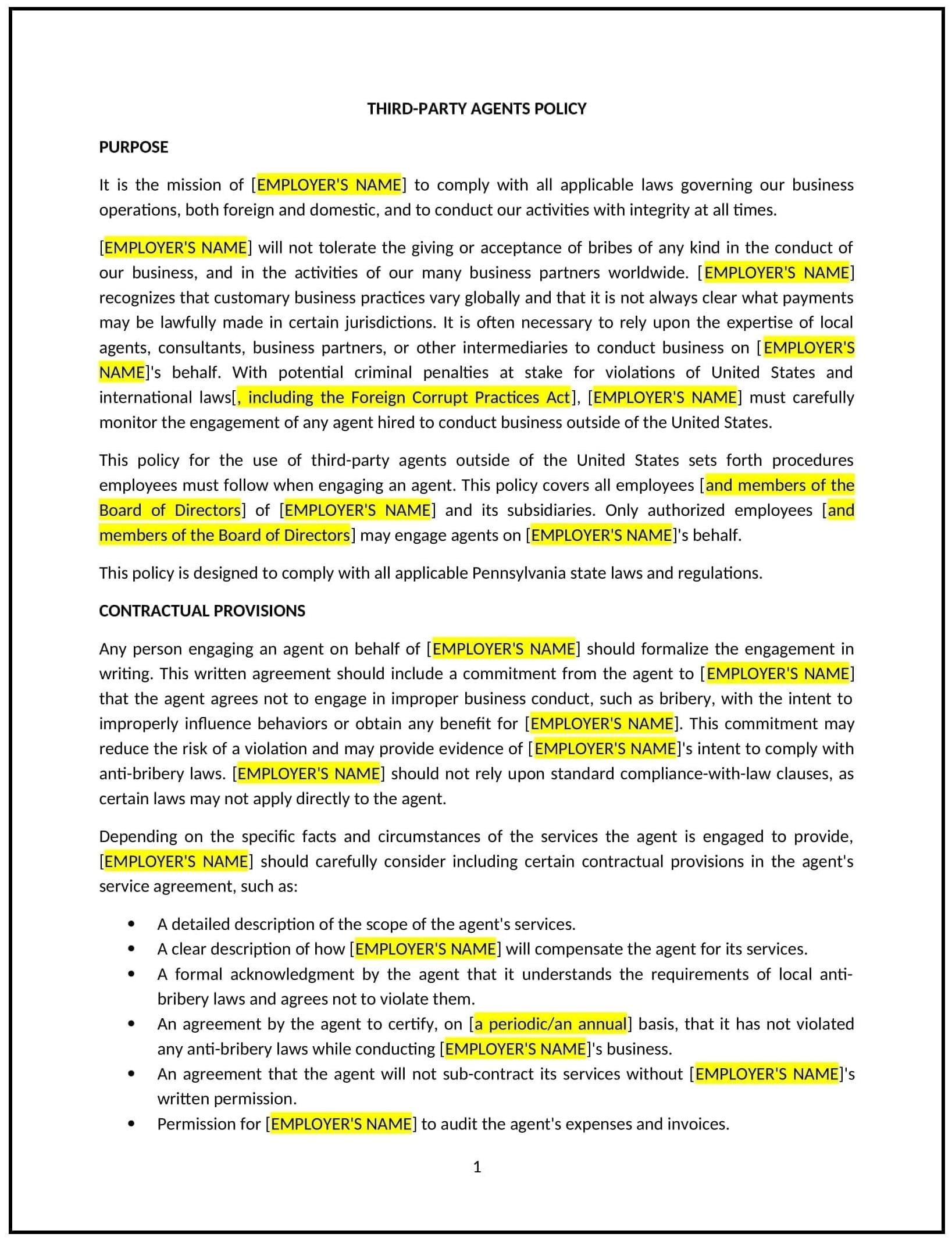 Third-Party-Agents-Policy--Pennsylvania--1-1-1