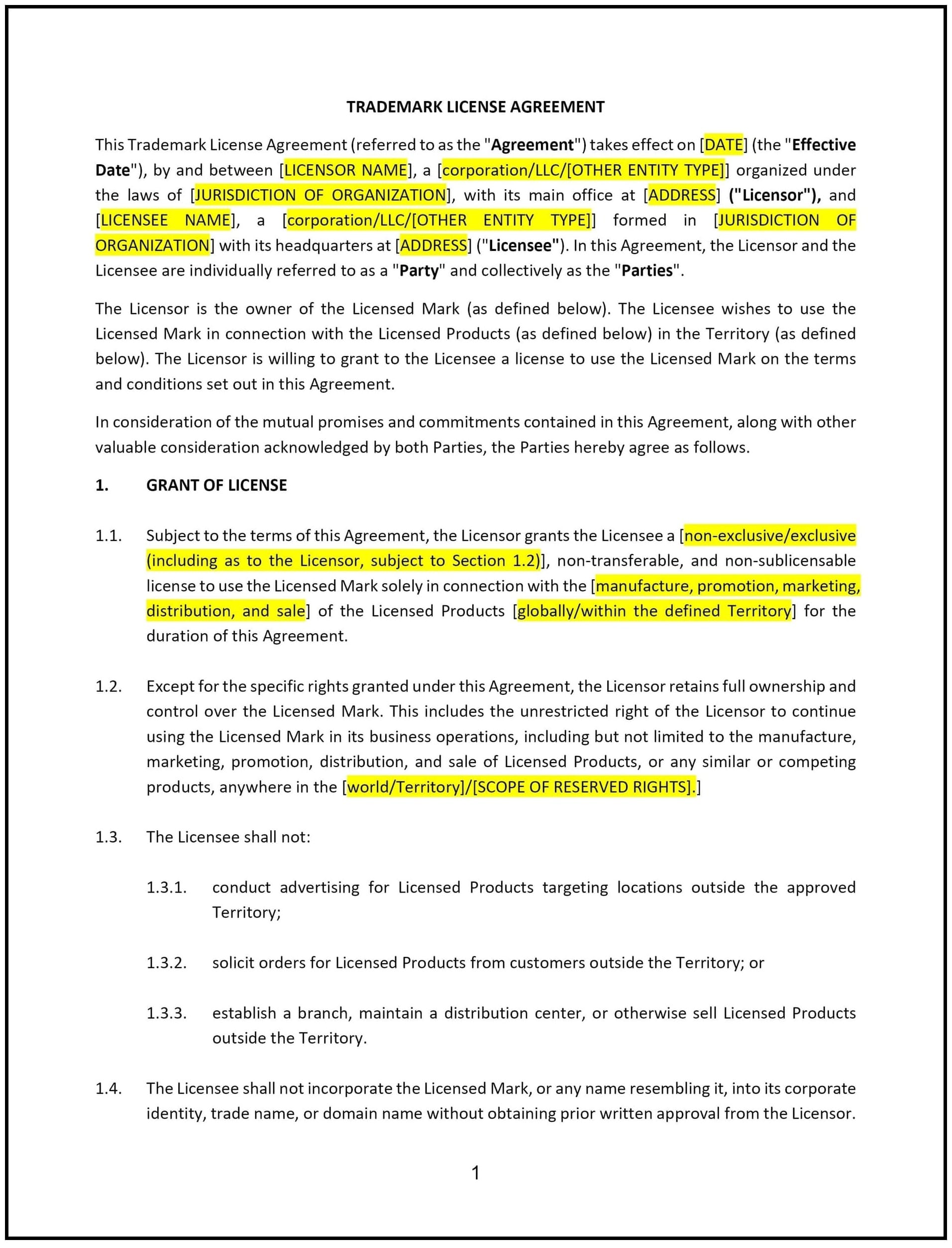 Trademark-License-Agreement--Alabama---Pro-Licensee---1--1-1