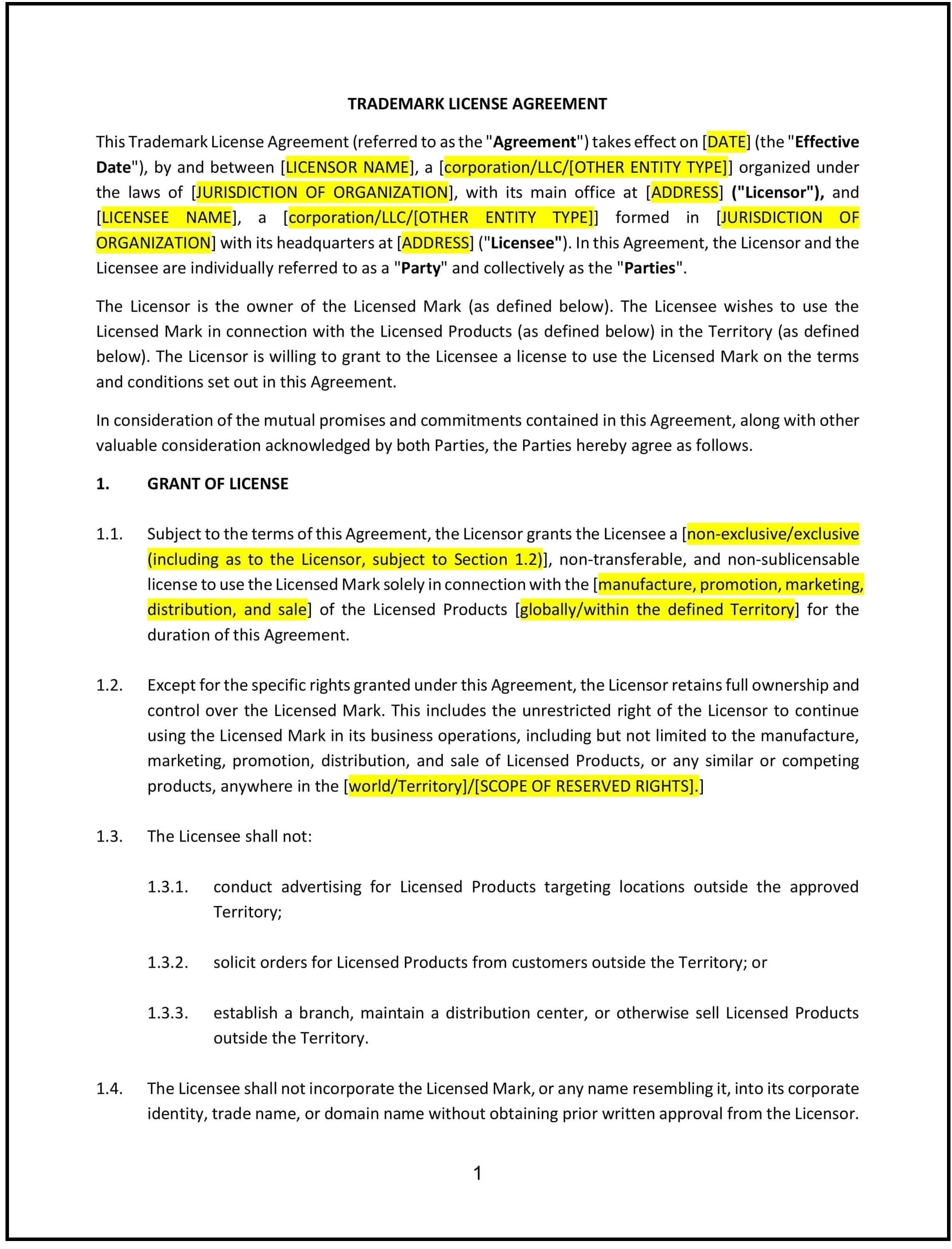 Trademark-License-Agreement--North-Carolina---Pro-Licensee--1-1