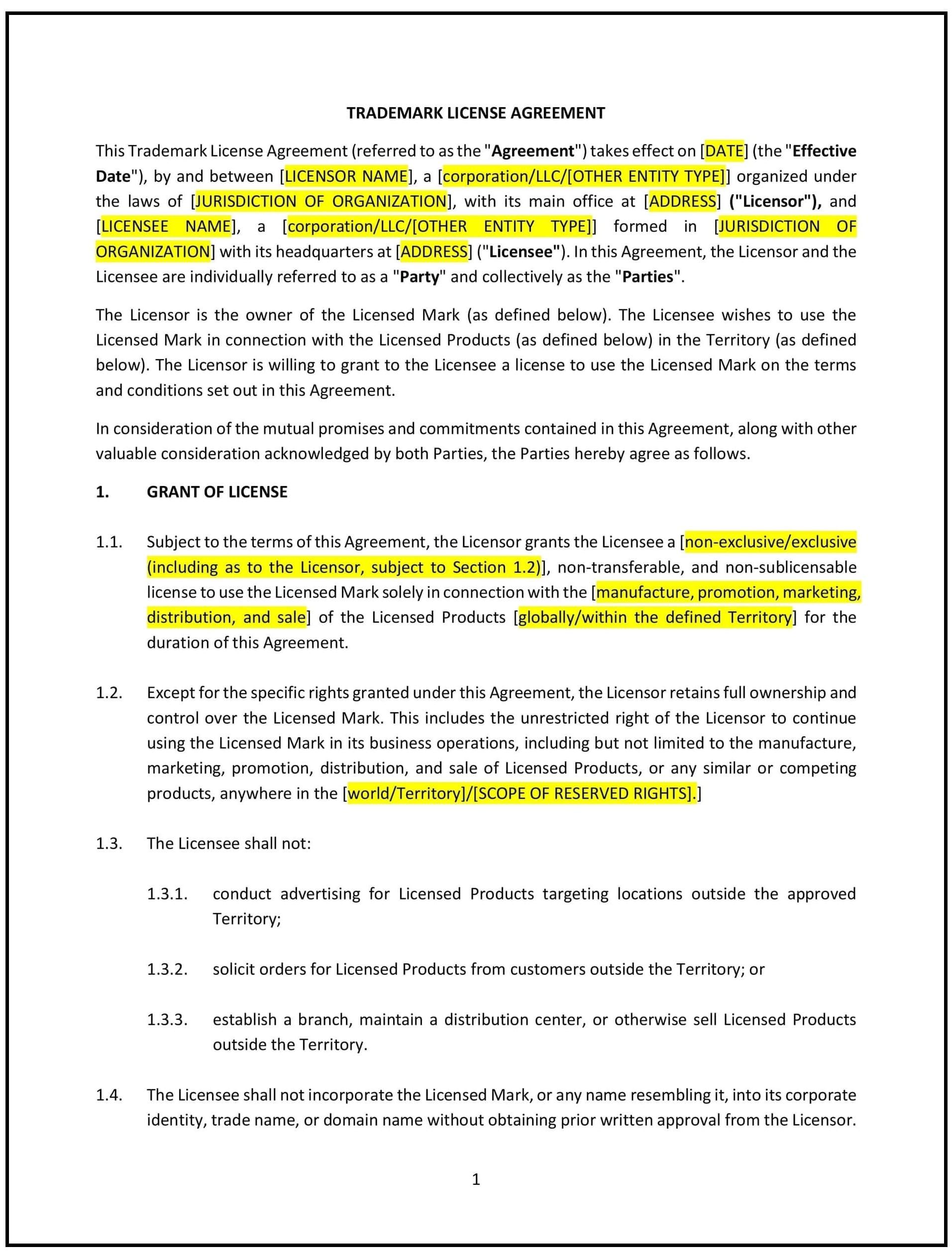 Trademark-License-Agreement--Oklahoma---Pro-Licensor--1-1