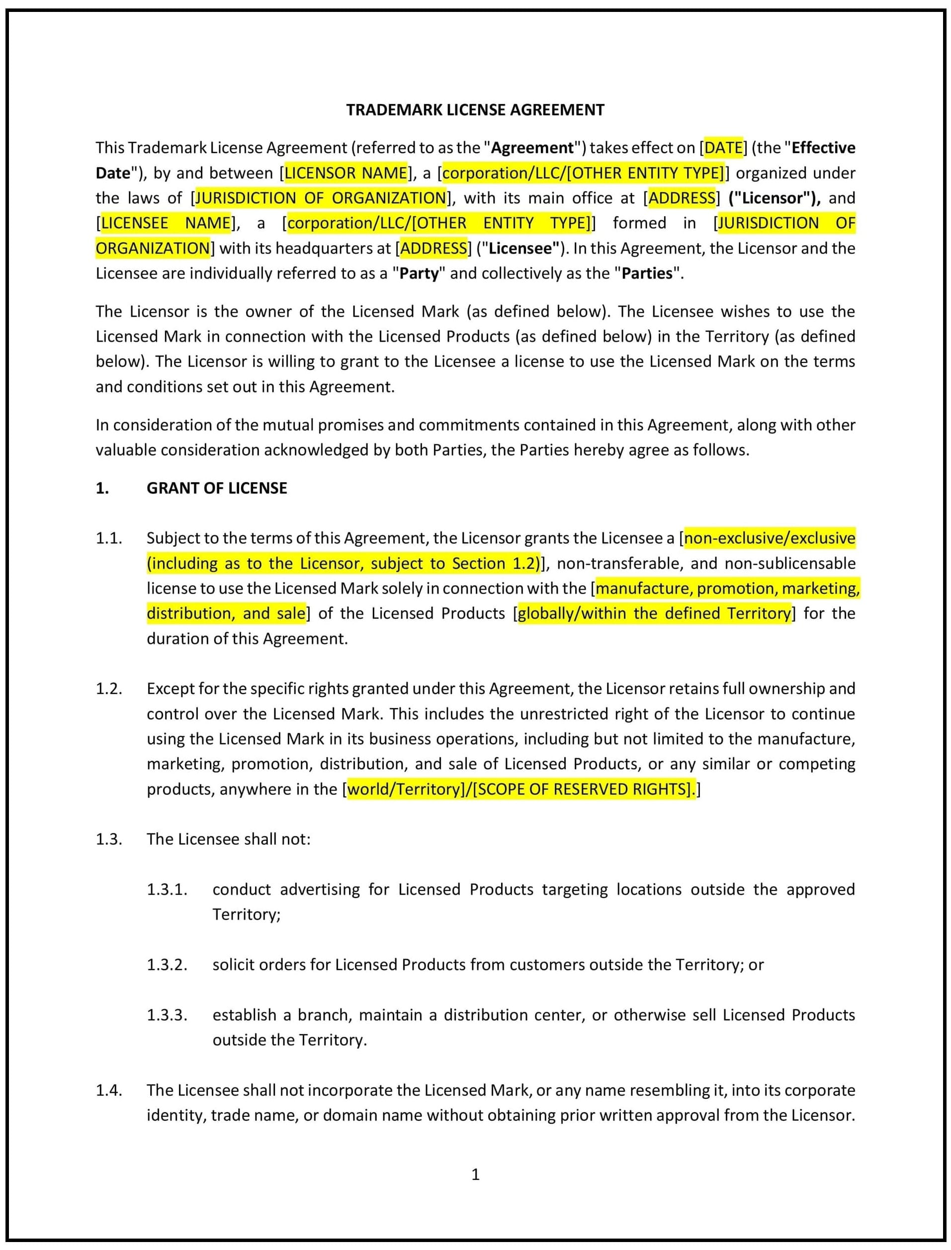 Trademark-License-Agreement--Virginia---Pro-Licensor--1-1