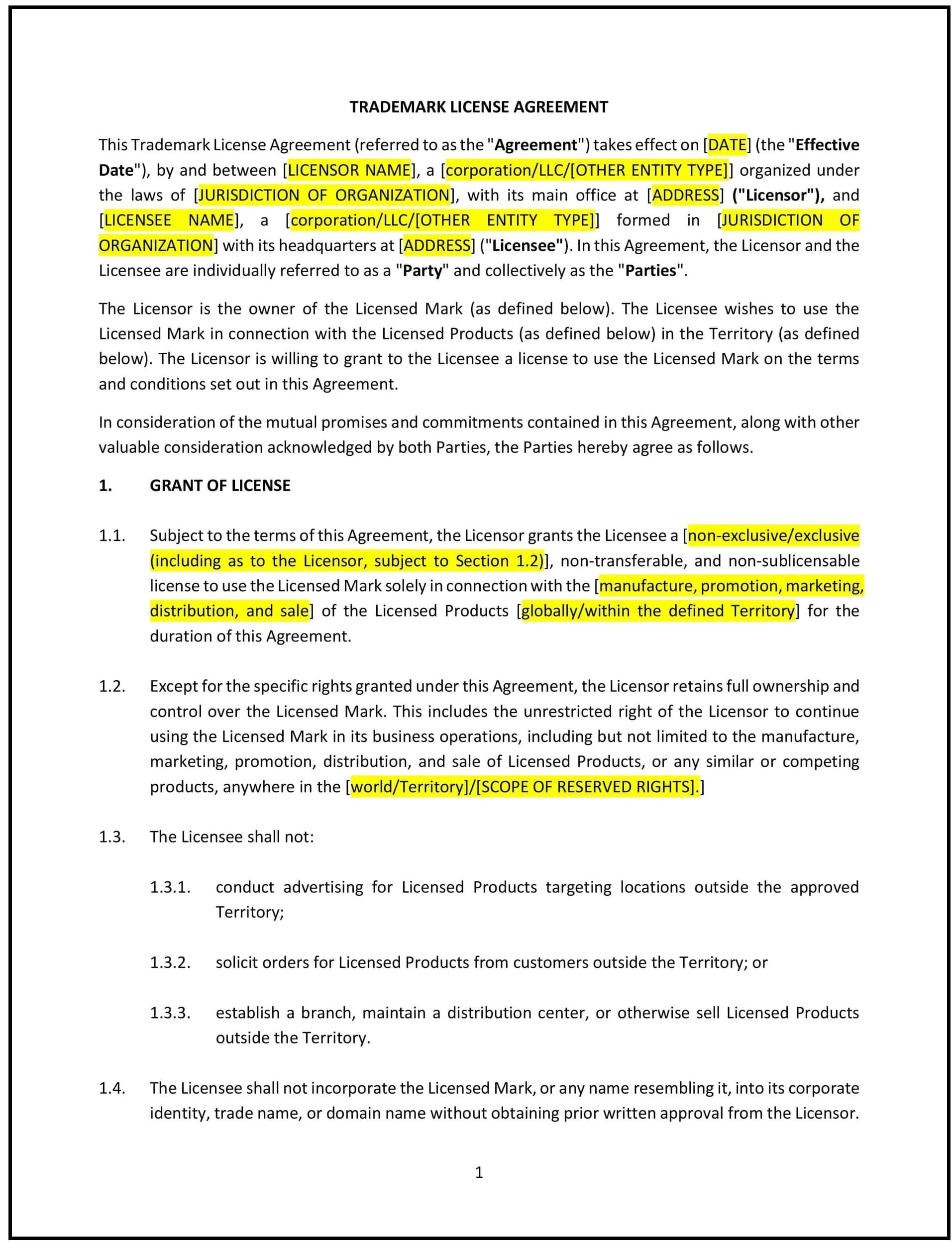 Trademark-License-Agreement--Wisconsin---Pro-Licensee--1-1