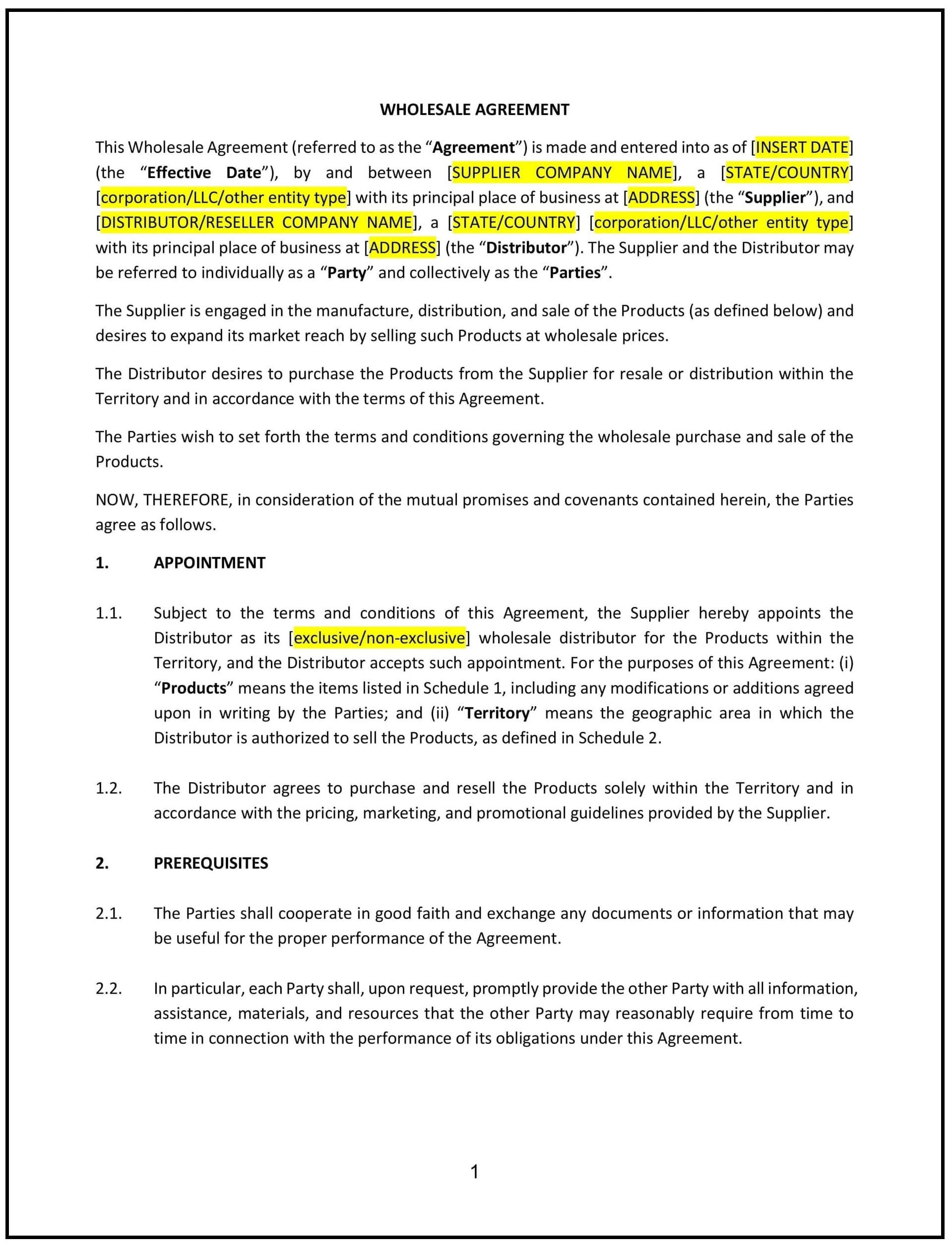 Wholesale-Agreement--Arizona--1-1