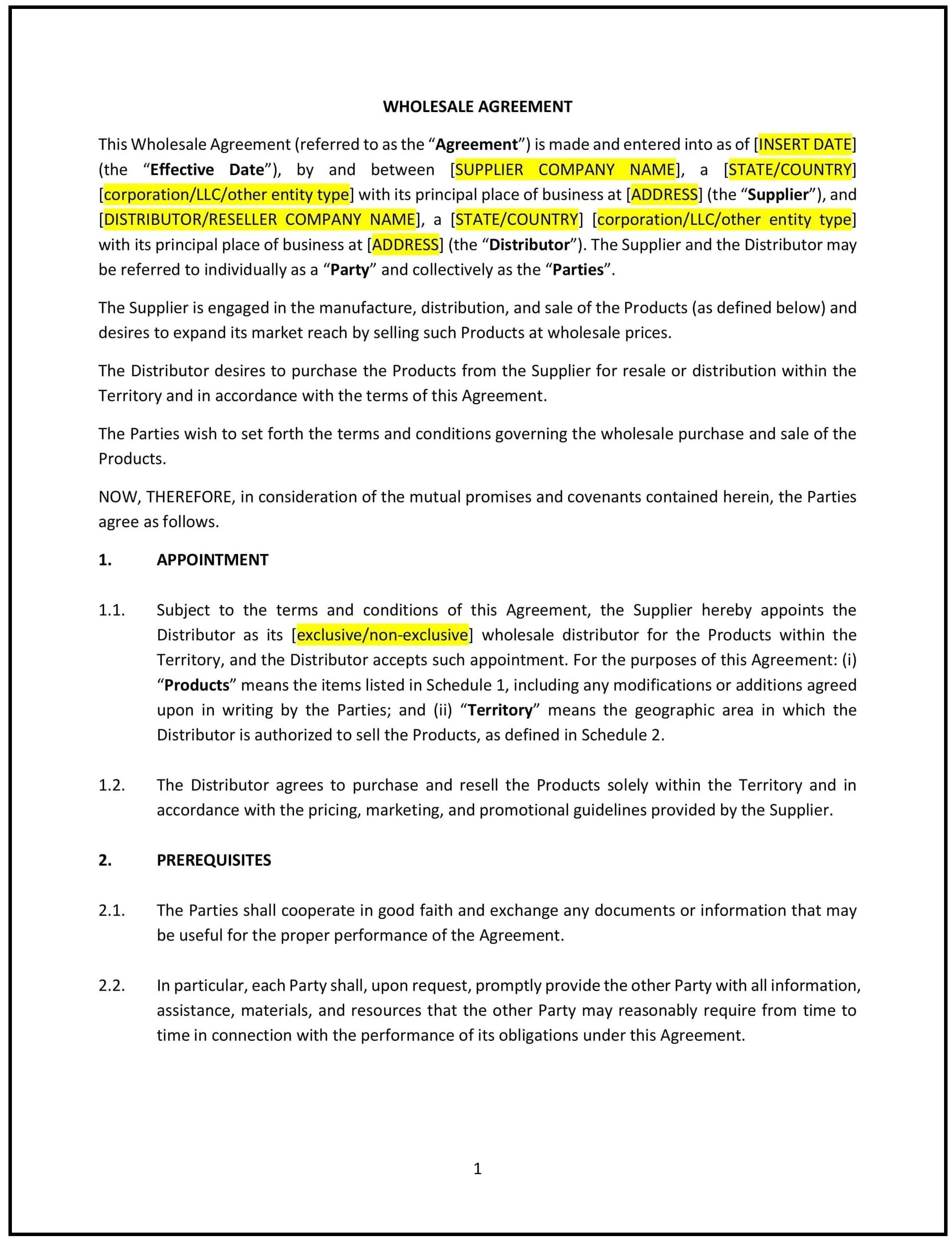 Wholesale-Agreement--Oregon--1-1