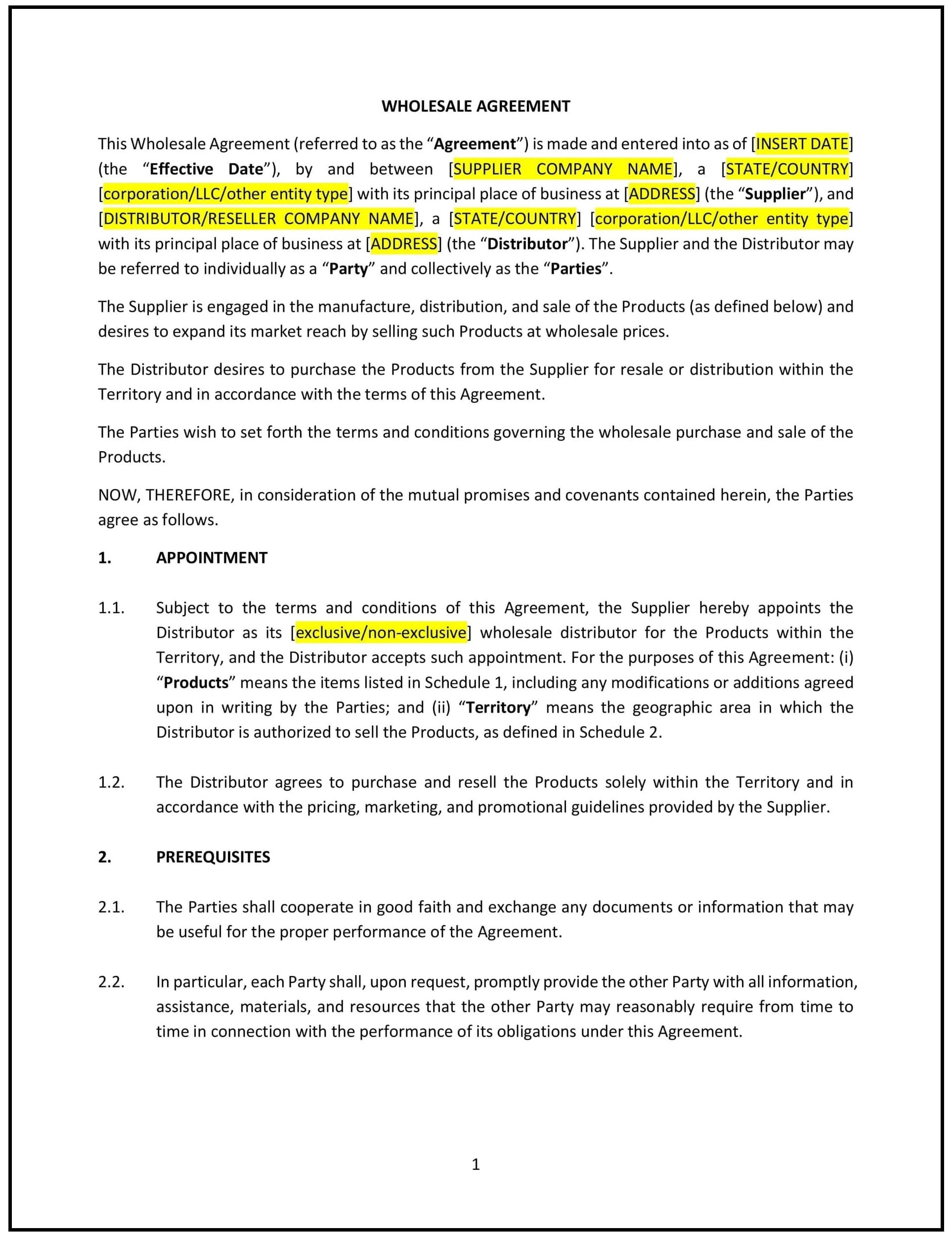 Wholesale-Agreement--Wyoming--1-1