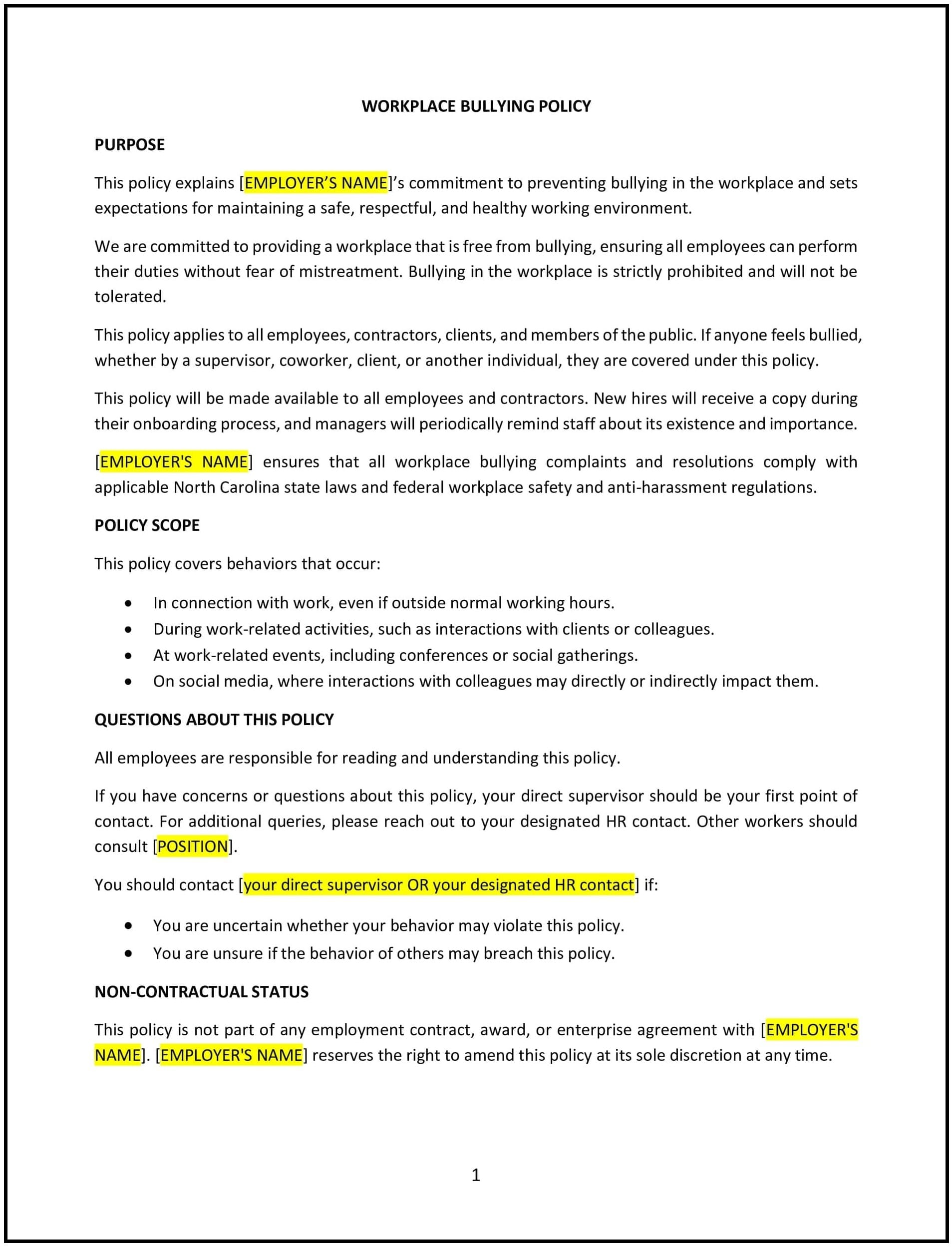 Workplace-Bullying-Policy--North-Carolina--1-1