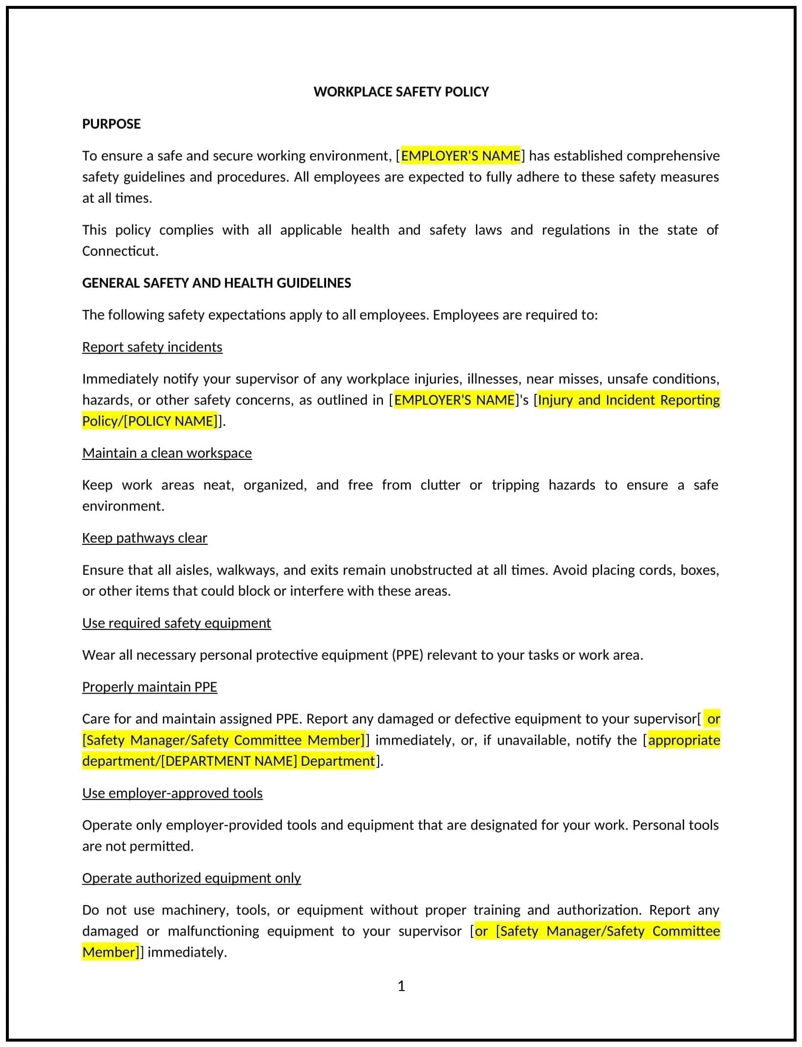 Workplace-Safety-Policy--Connecticut--1-1-1