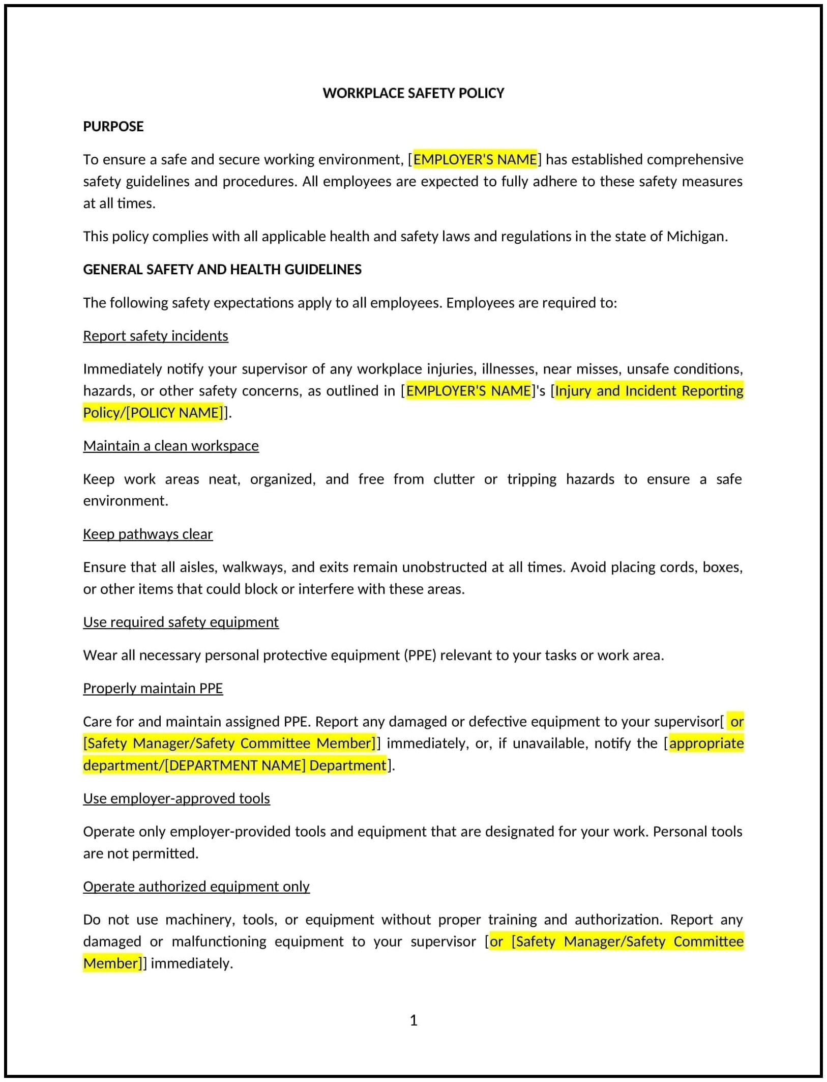 Workplace-Safety-Policy--Michigan--1-1-1
