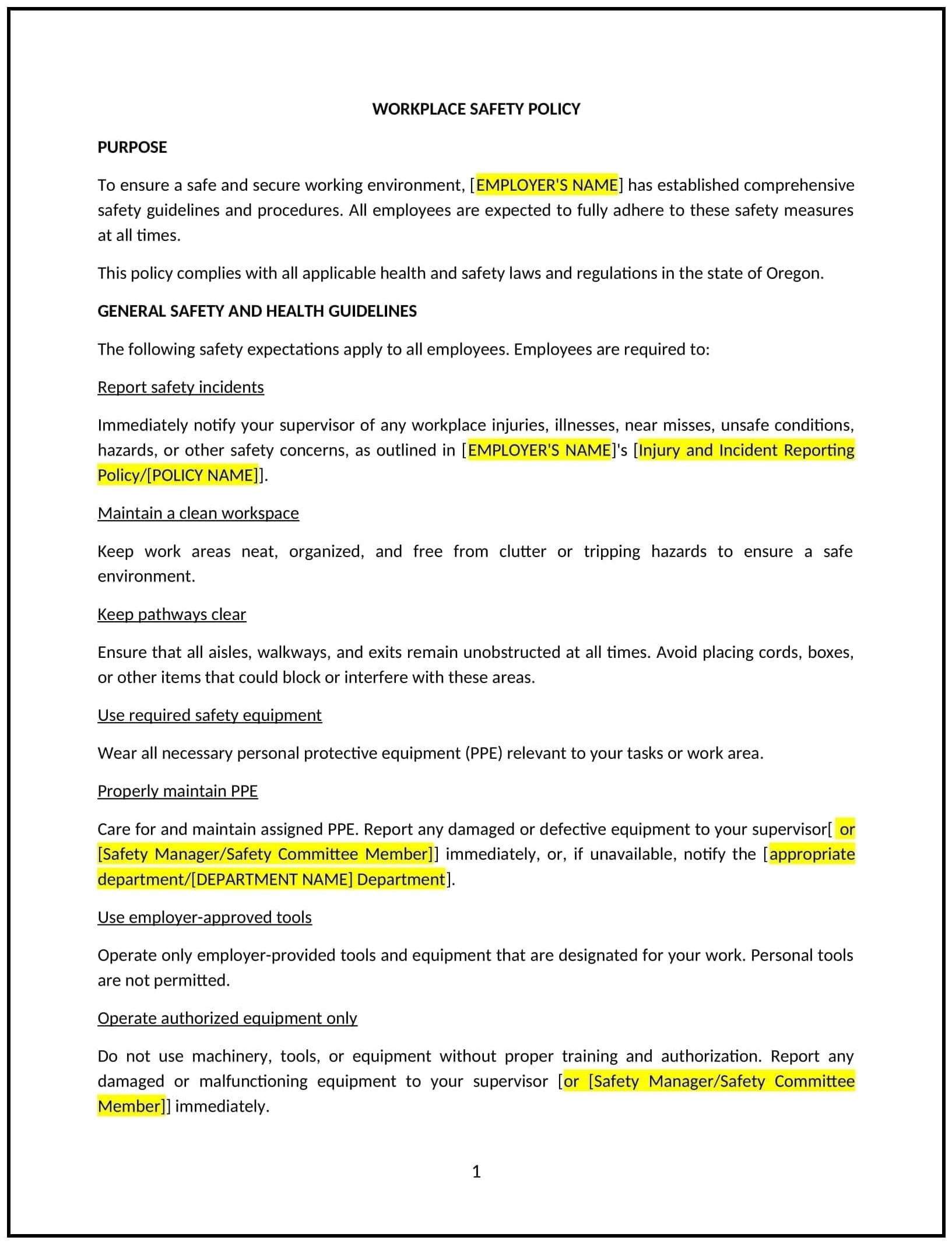 Workplace-Safety-Policy--Oregon--1-1-1