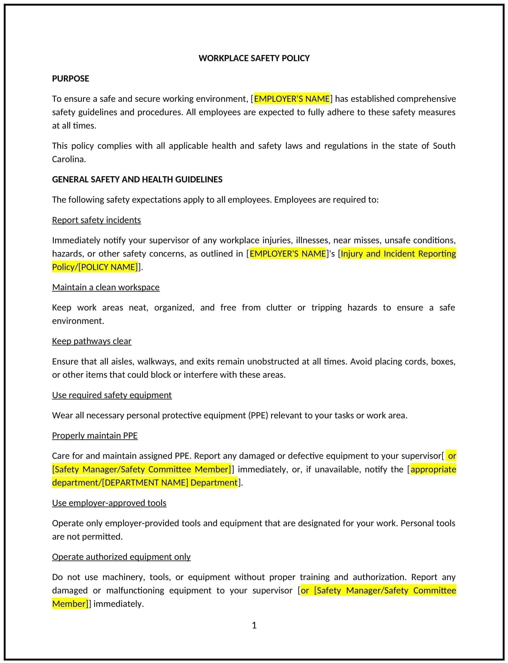 Workplace-Safety-Policy--South-Carolina--1-1-1