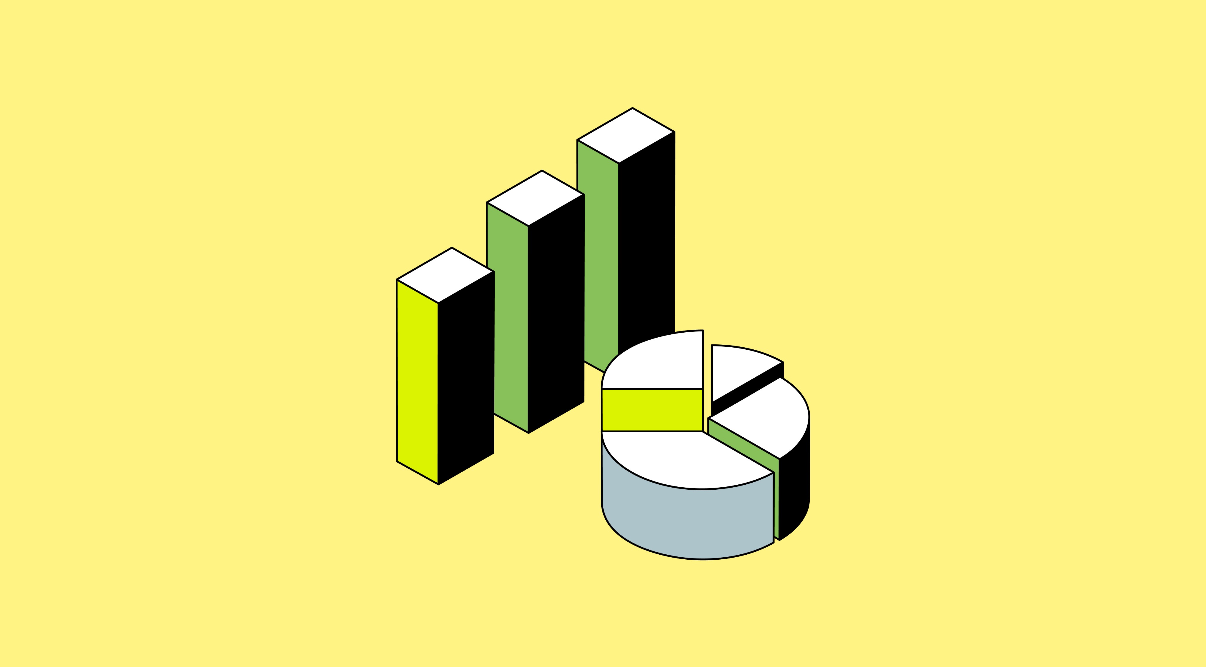 Business charts on a yellow background