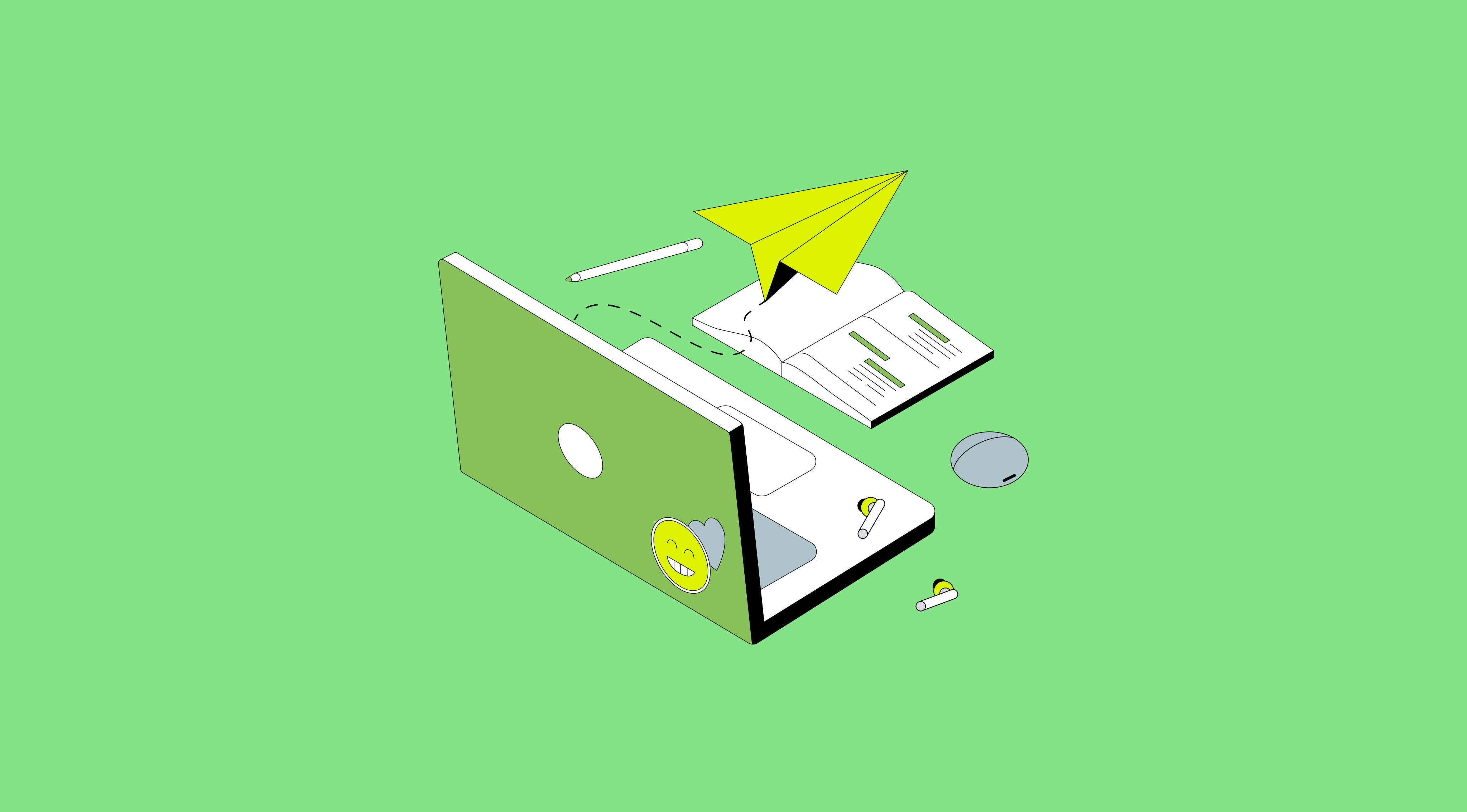 Laptop with flying paper