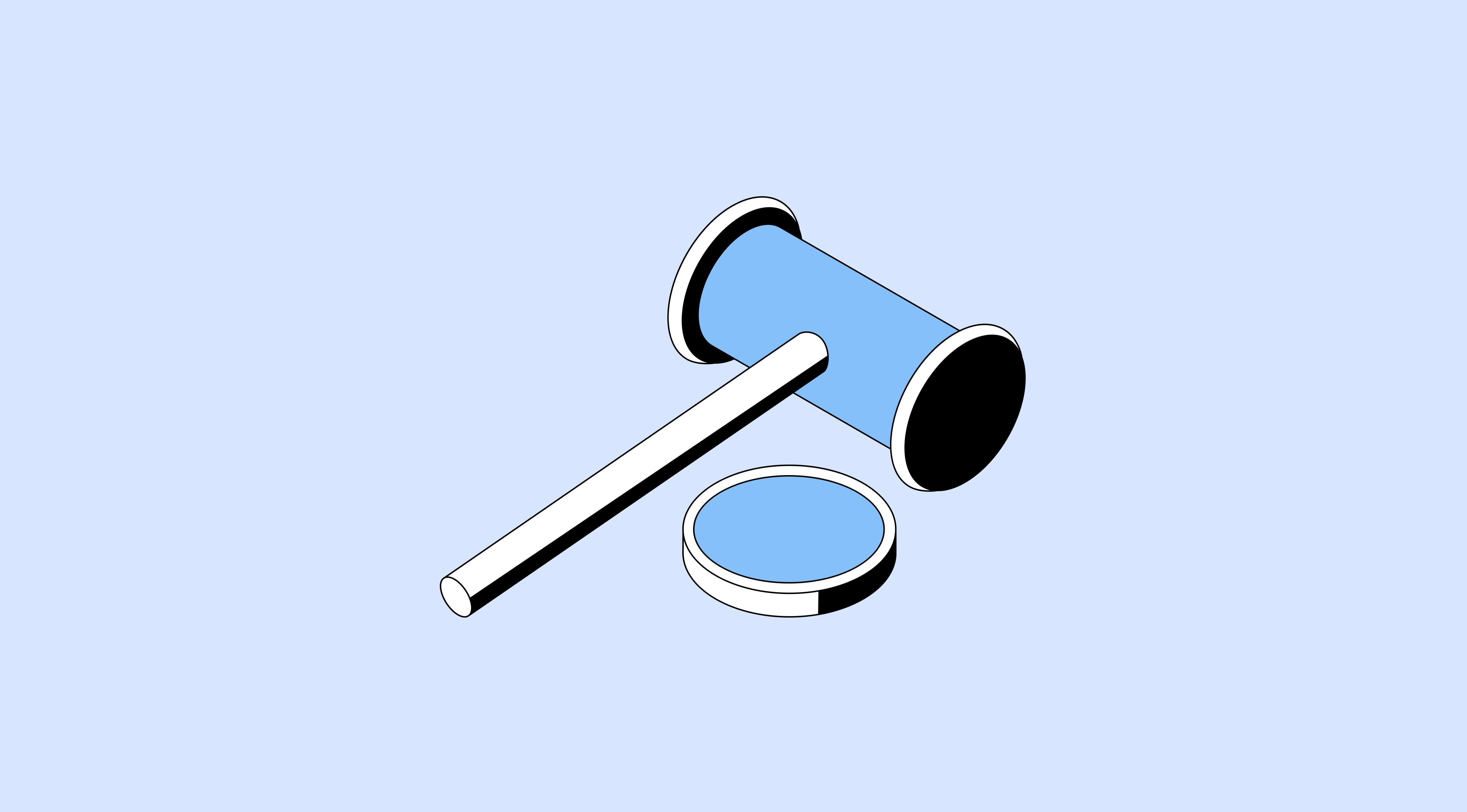 Minimal illustration of a judge’s gavel and magnifying glass