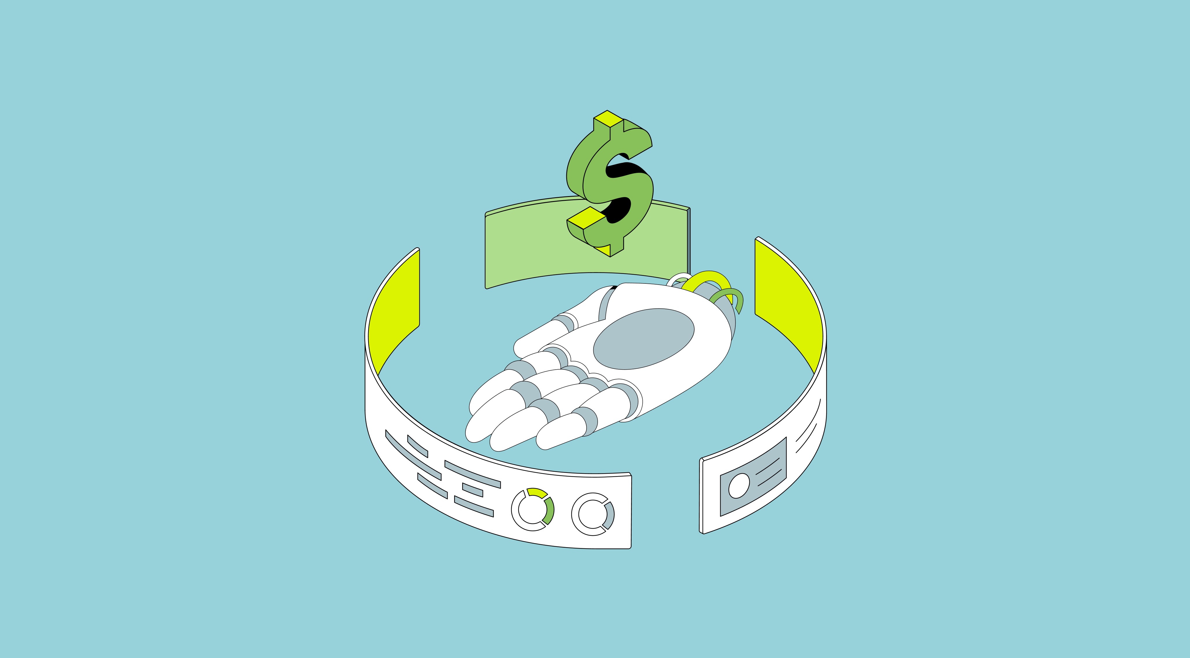 Robotic hand, dolor sign and data hud