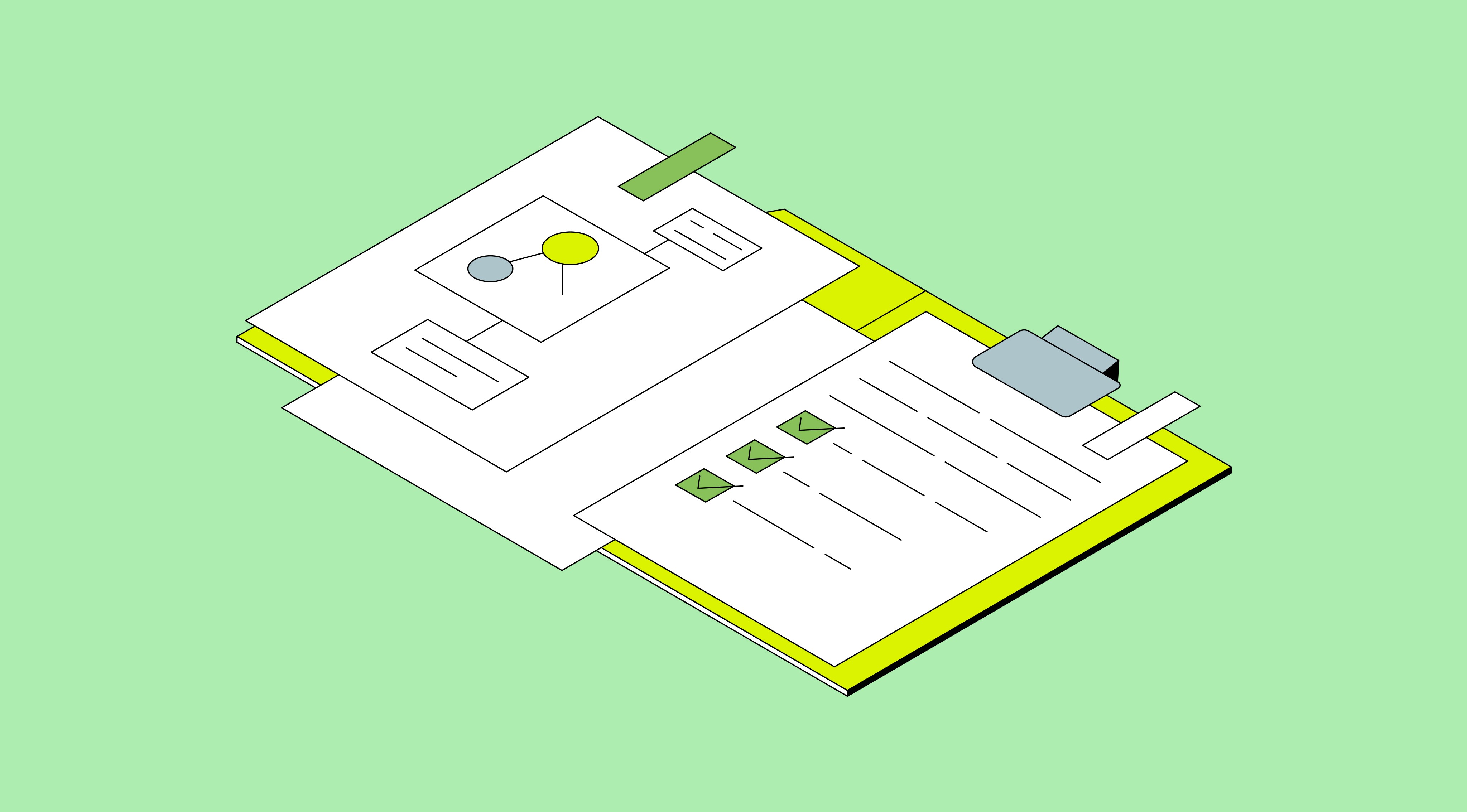 Some documents and contracts on a clipboard.